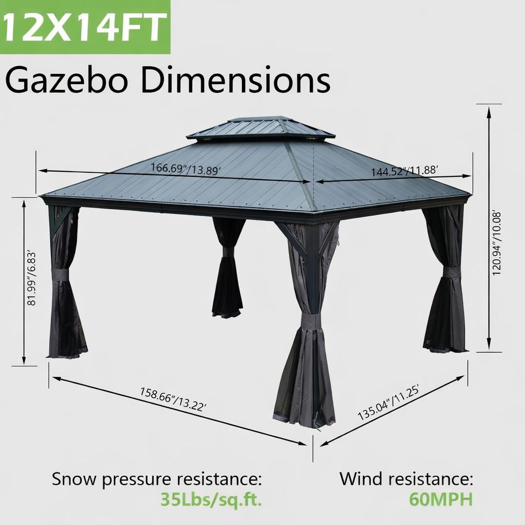 12'x14' Hardtop Gazebo with Resin Roof
