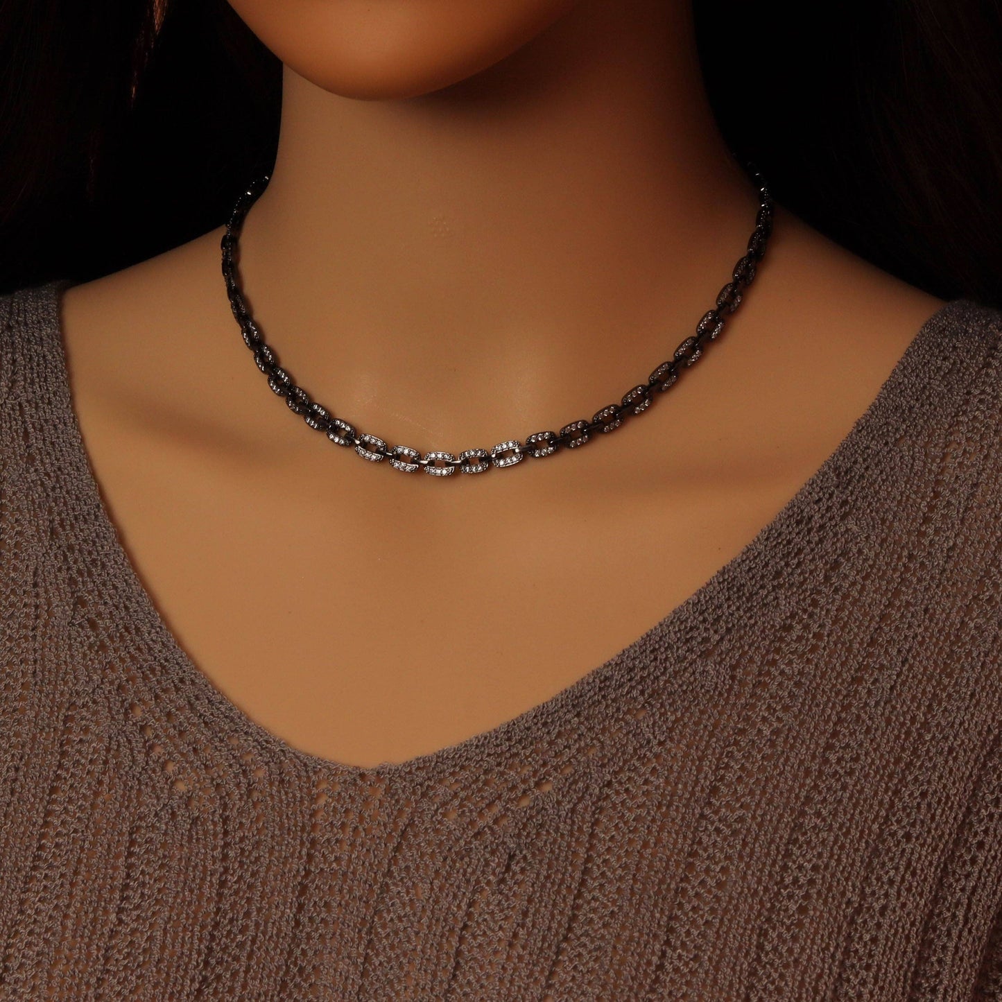 CZ Rectangle Chain Necklace, Sku#EF600