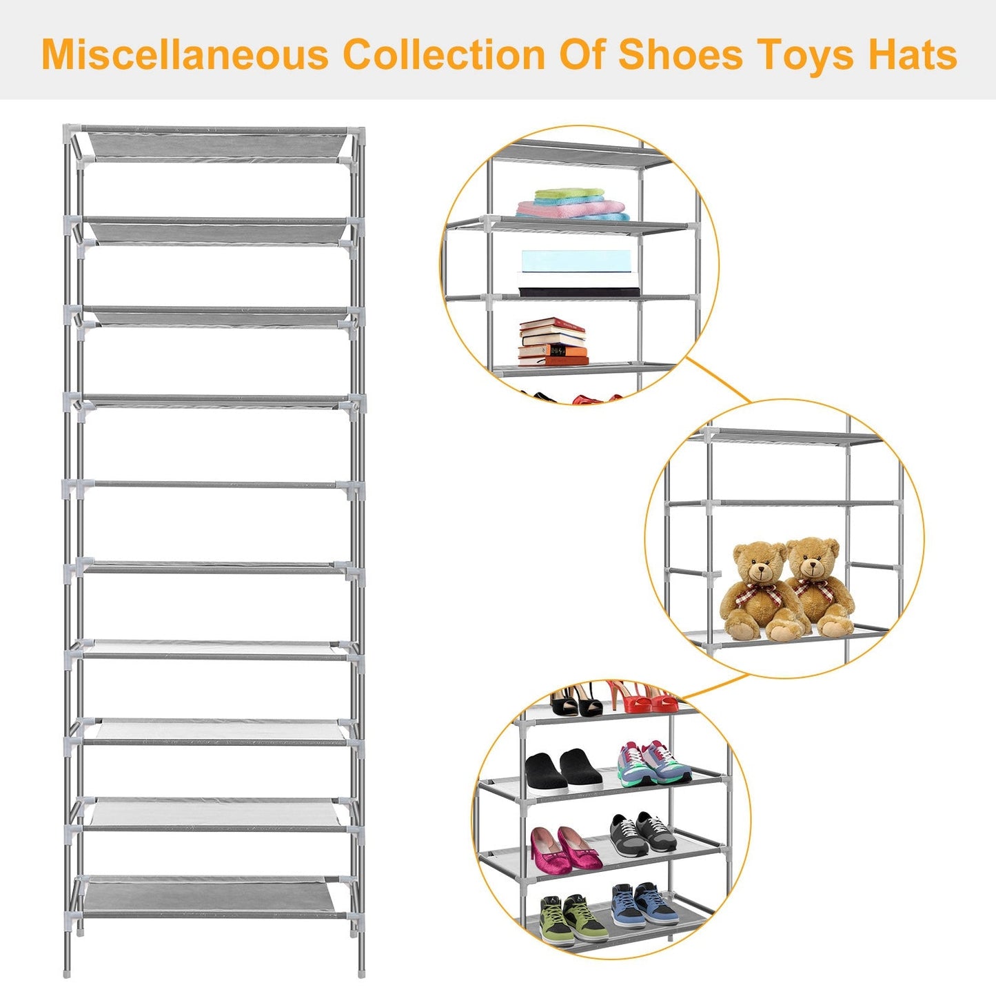 10-Tier Shoe Organizer Rack for Entryways & Closets
