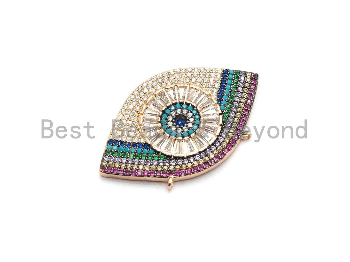 Rainbow Clear CZ Micro Pave Geometric Evil Eye Face Pendant, Cubic Zirconia Pendant,25x40mm, sku#F709