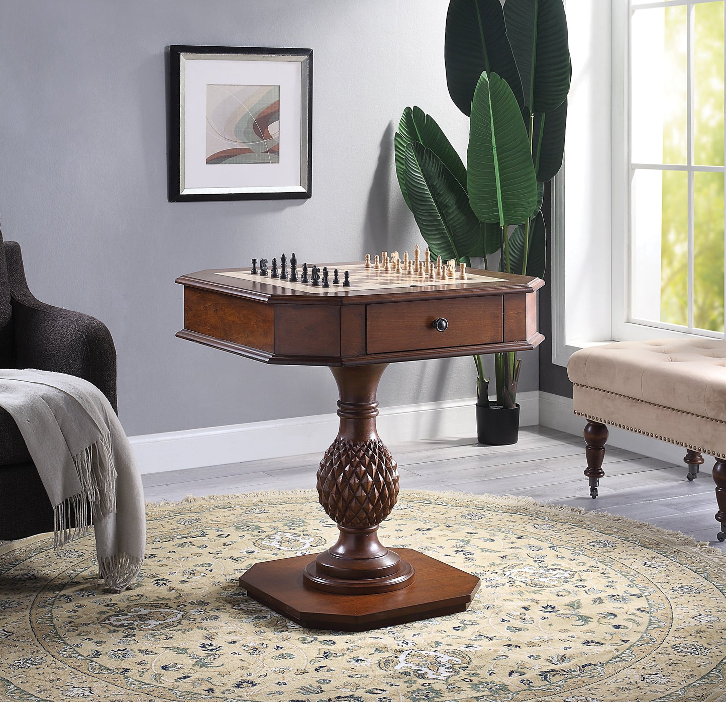 Bishop II Cherry Finish Reversible Chess Checker Game Table