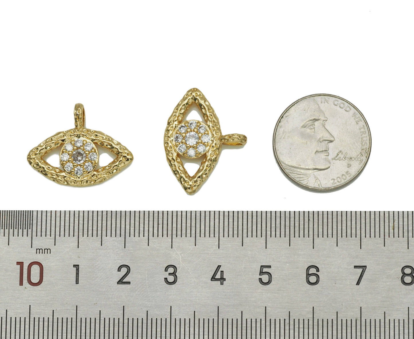 CZ Pave hammered Evil Eye Charm, Sku#L651