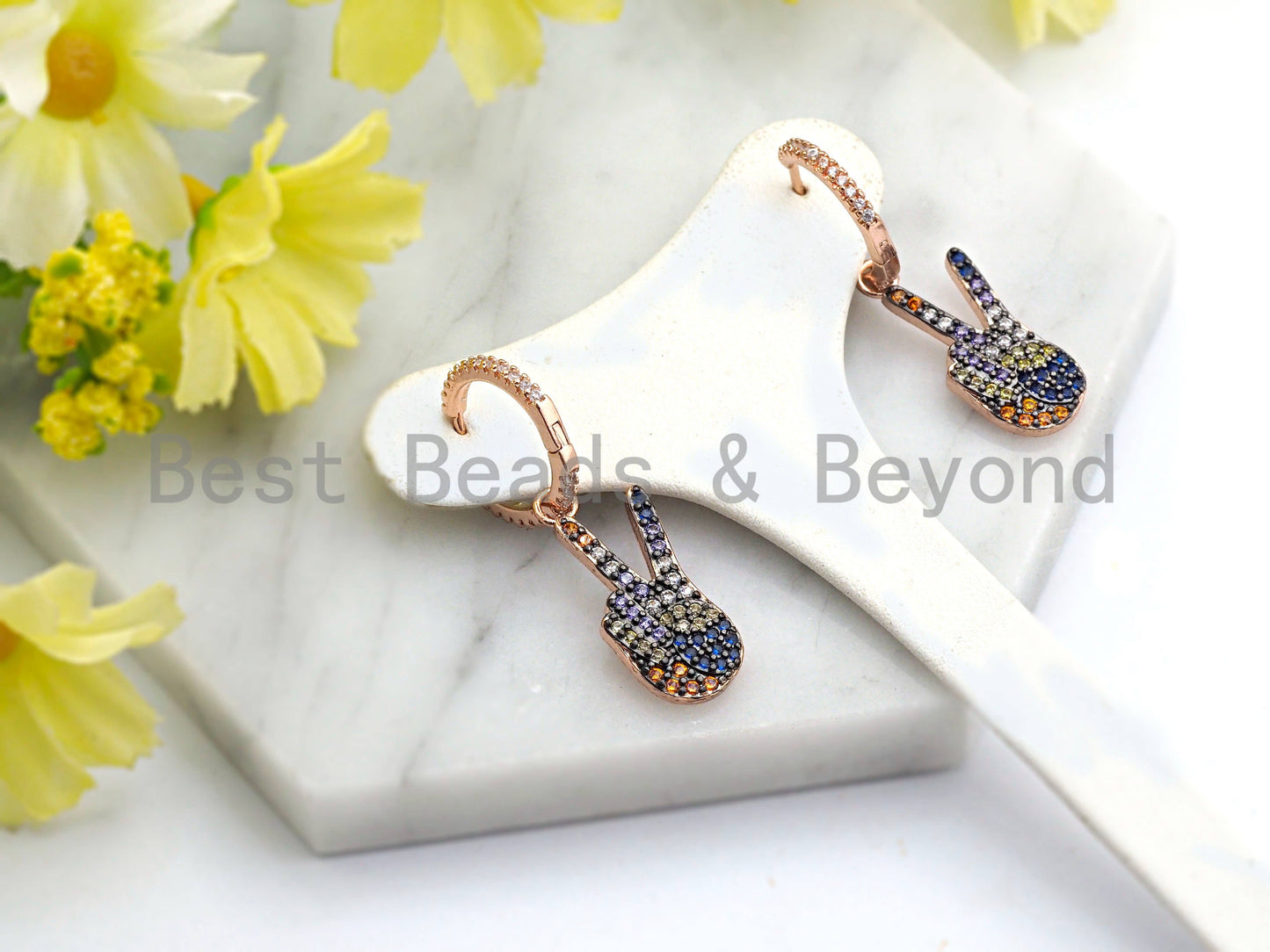 CZ  Victory Sign Hoop Earrings, Sku#J55