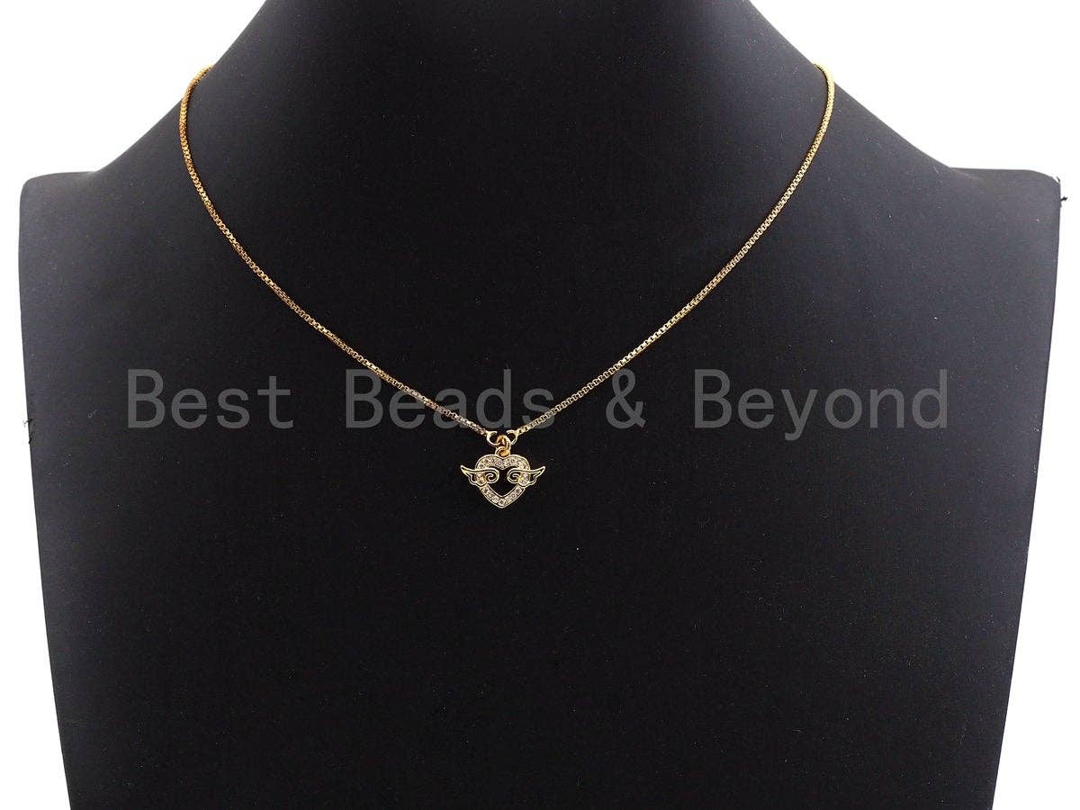 CZ Micro Pave Heart With Wings Shaped Pendant/Charm, Cubic Zirconia Pendant Charm,11x15mm,sku#F922