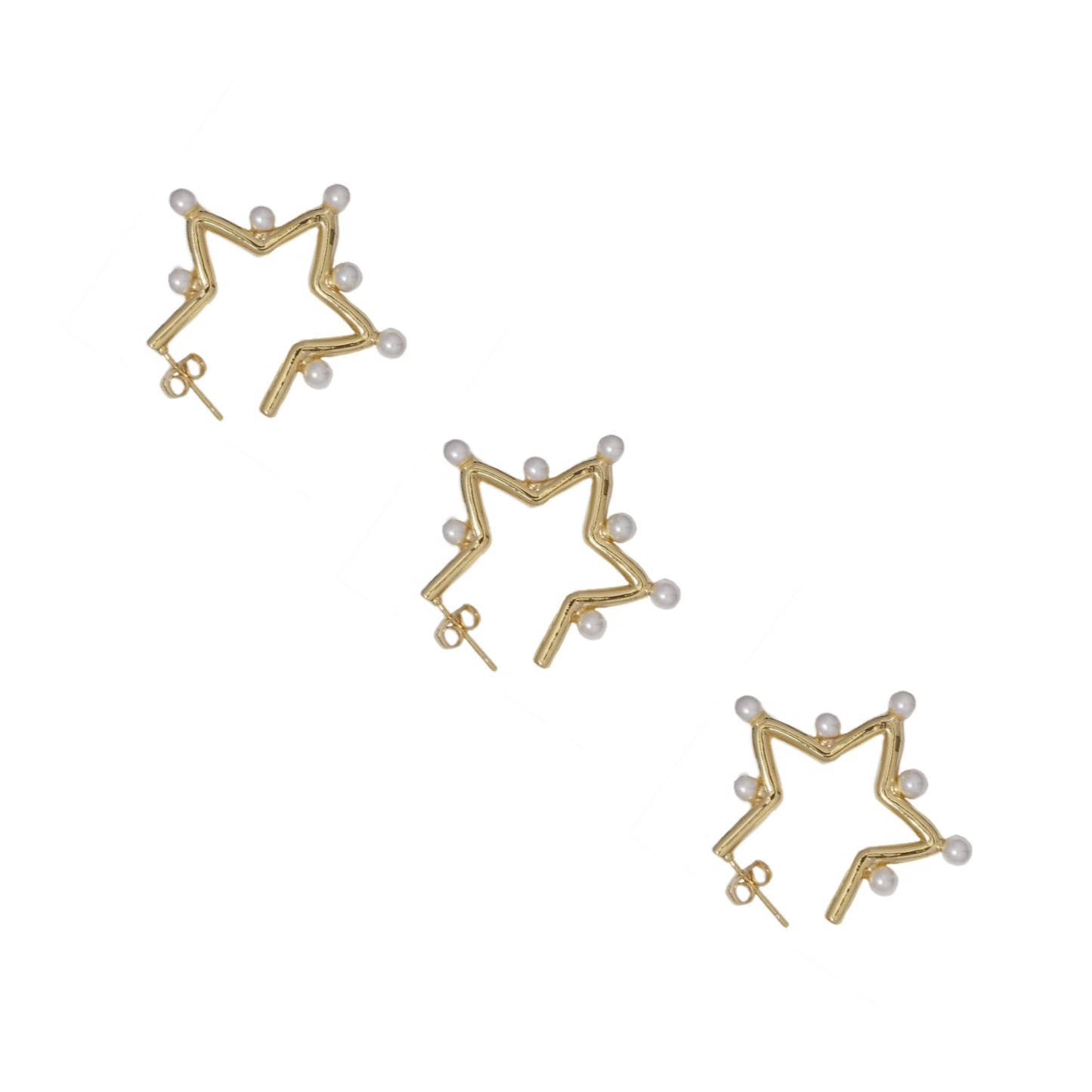 CZ Five Point Star Pearl Stud Earrings, Sku#LD387