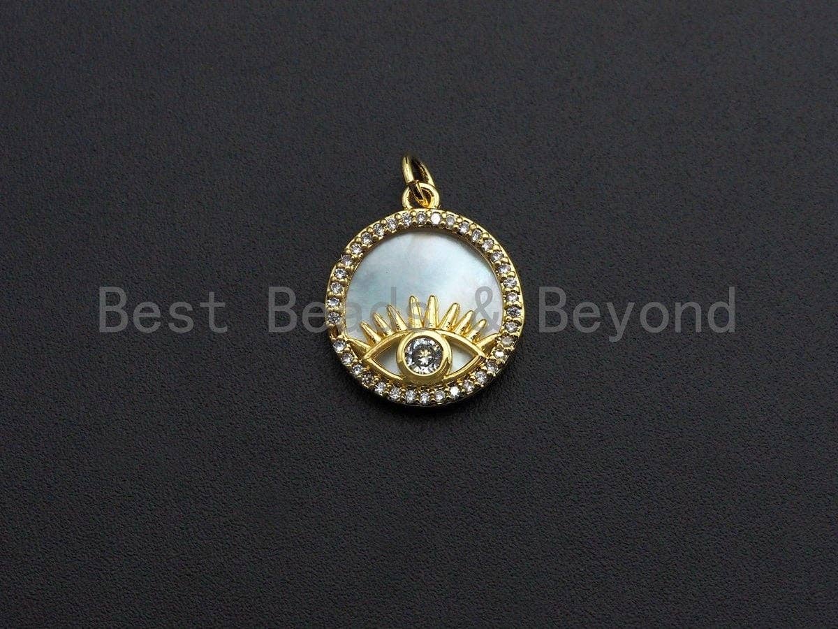 Clear CZ Micro Pave Evil Eye on Mother-of-pearl Pendant Charm, Cubic Zirconia Charm, Eye Charm, 6x18mm,sku#Z846