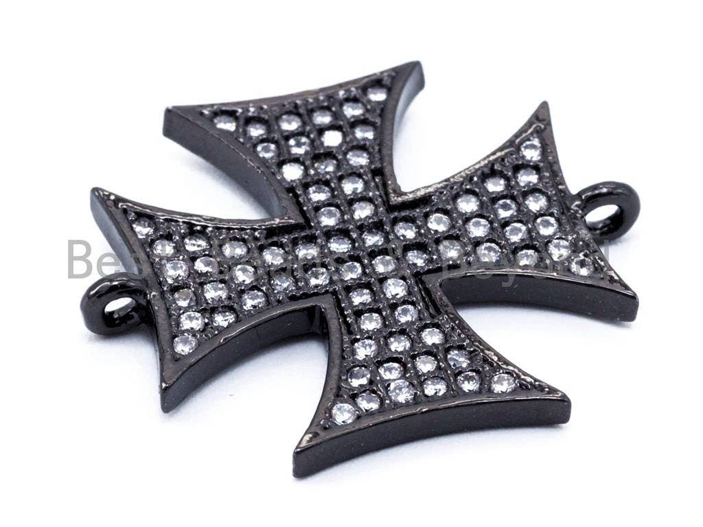 CZ Micro Pave Maltese Cross Connector/Link, Cubic Zirconia Pave Bracelet Necklace Connector,23x20mm,1/2pcs sku#E118
