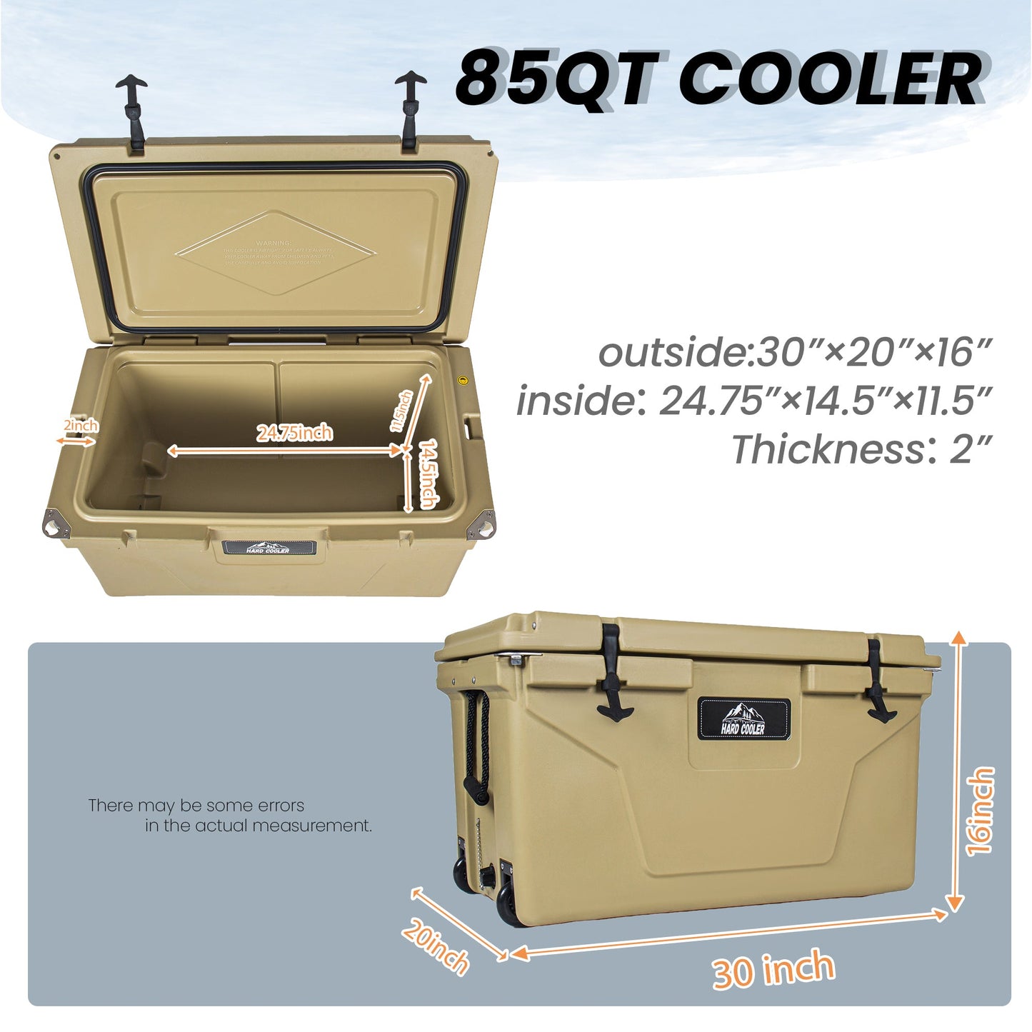 85 Quart Khaki Cooler – Bear-Resistant Rotomolded Ice Chest