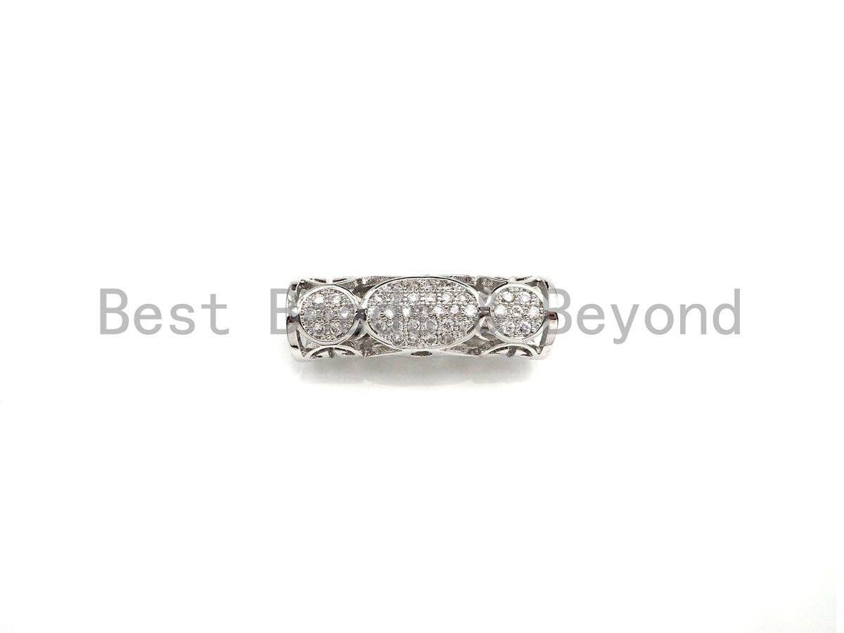 Clear CZ Micro Pave Filigree Big Hole Curved Tube, Cubic Zirconia Spacer Tube for Bracelet, 7x22mm, sku#Z1076