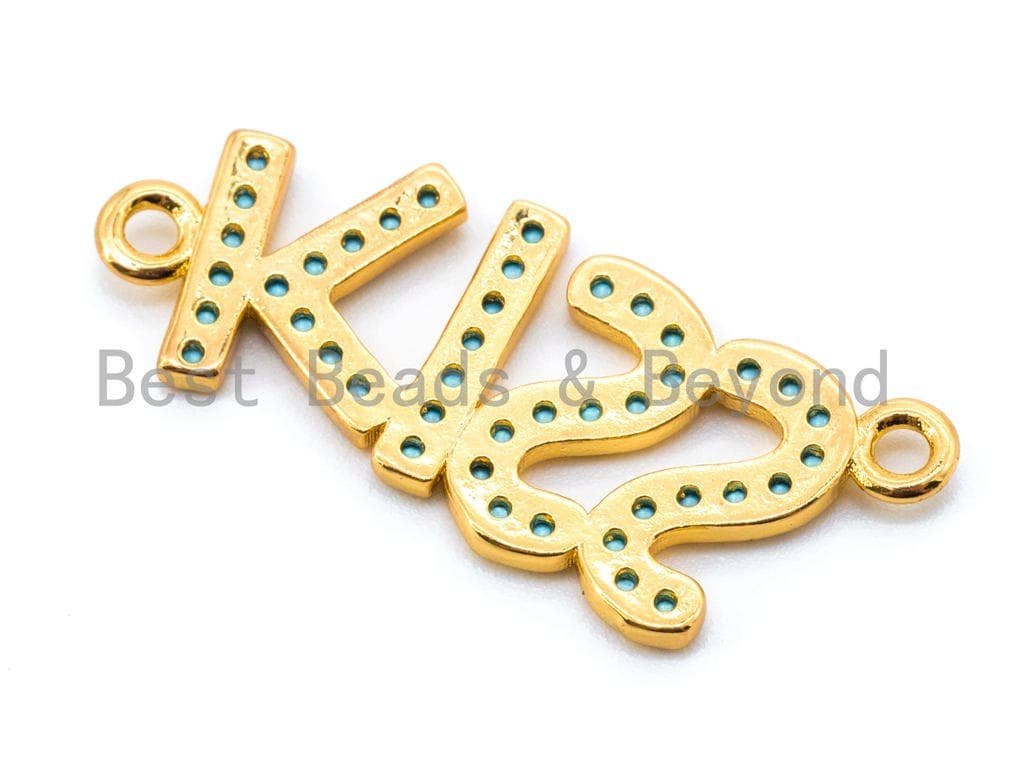CZ Micro Pave Turquoise Kiss Connector, Cubic Zirconia Spacer Charms, Bracelet Letter Beads,12x32mm, sku#M117