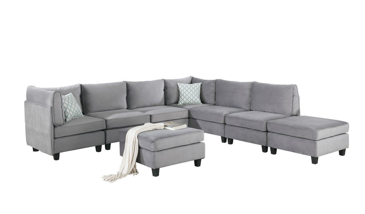 Simona 120" Gray Velvet Modular Sectional Sofa