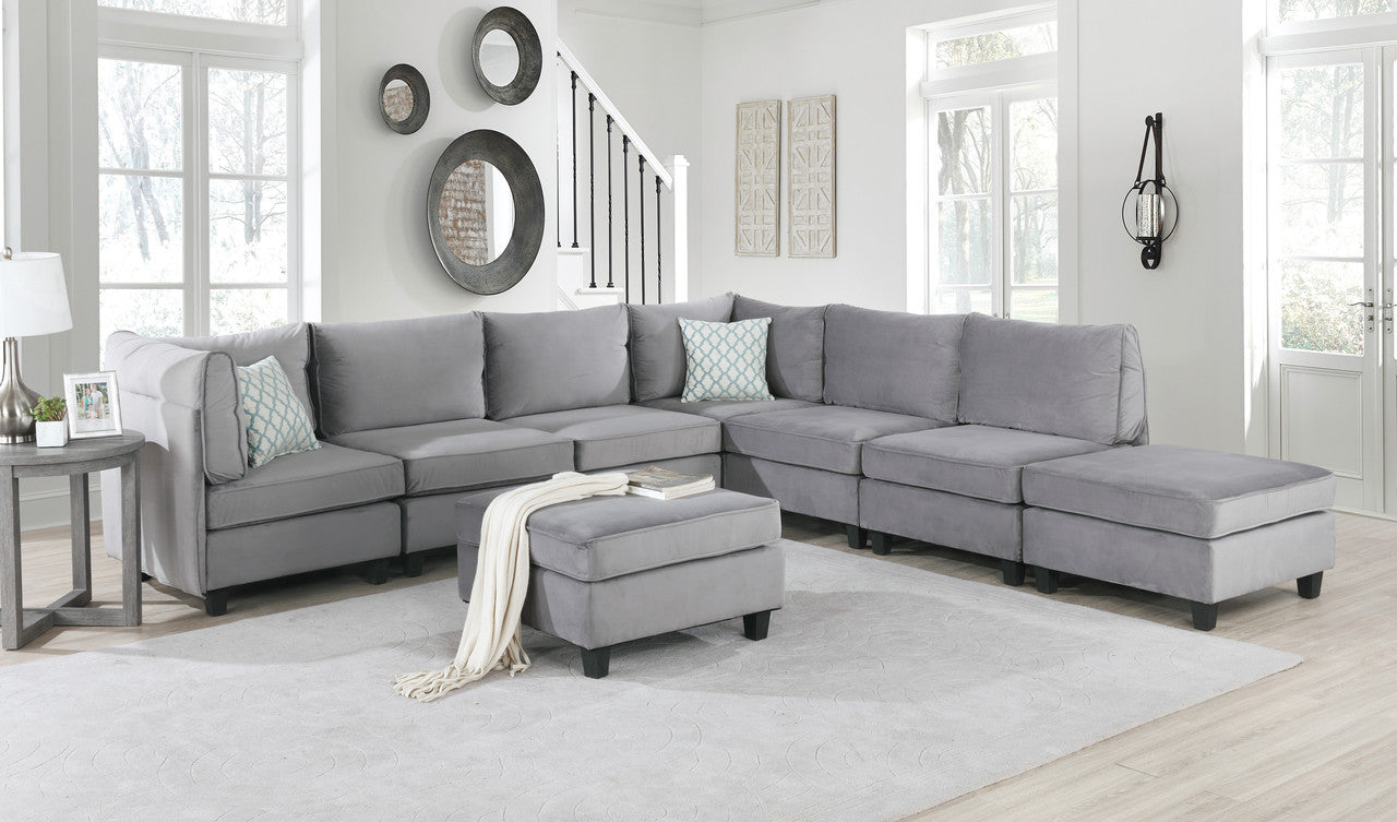 Simona 120" Gray Velvet Modular Sectional Sofa