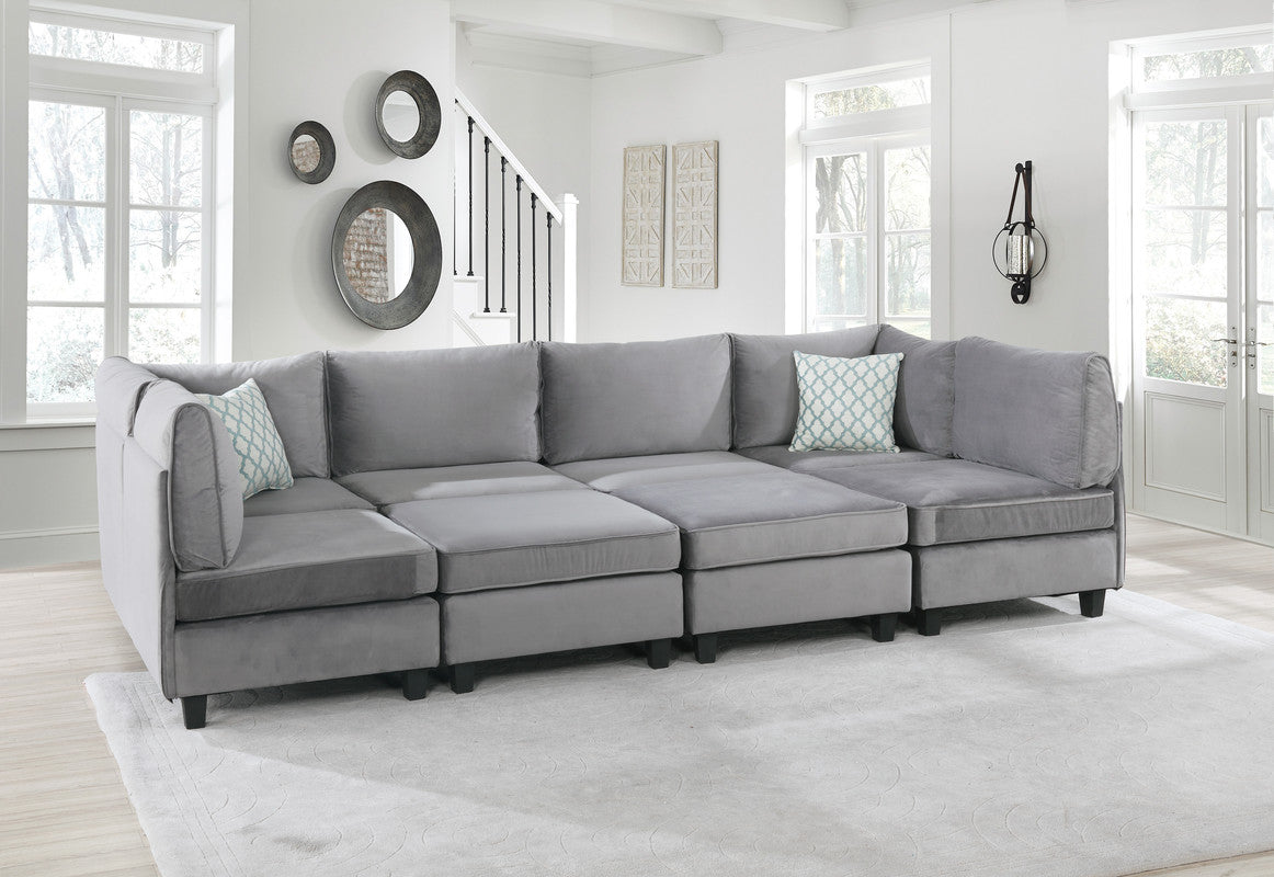 Simona 120" Gray Velvet Modular Sectional Sofa