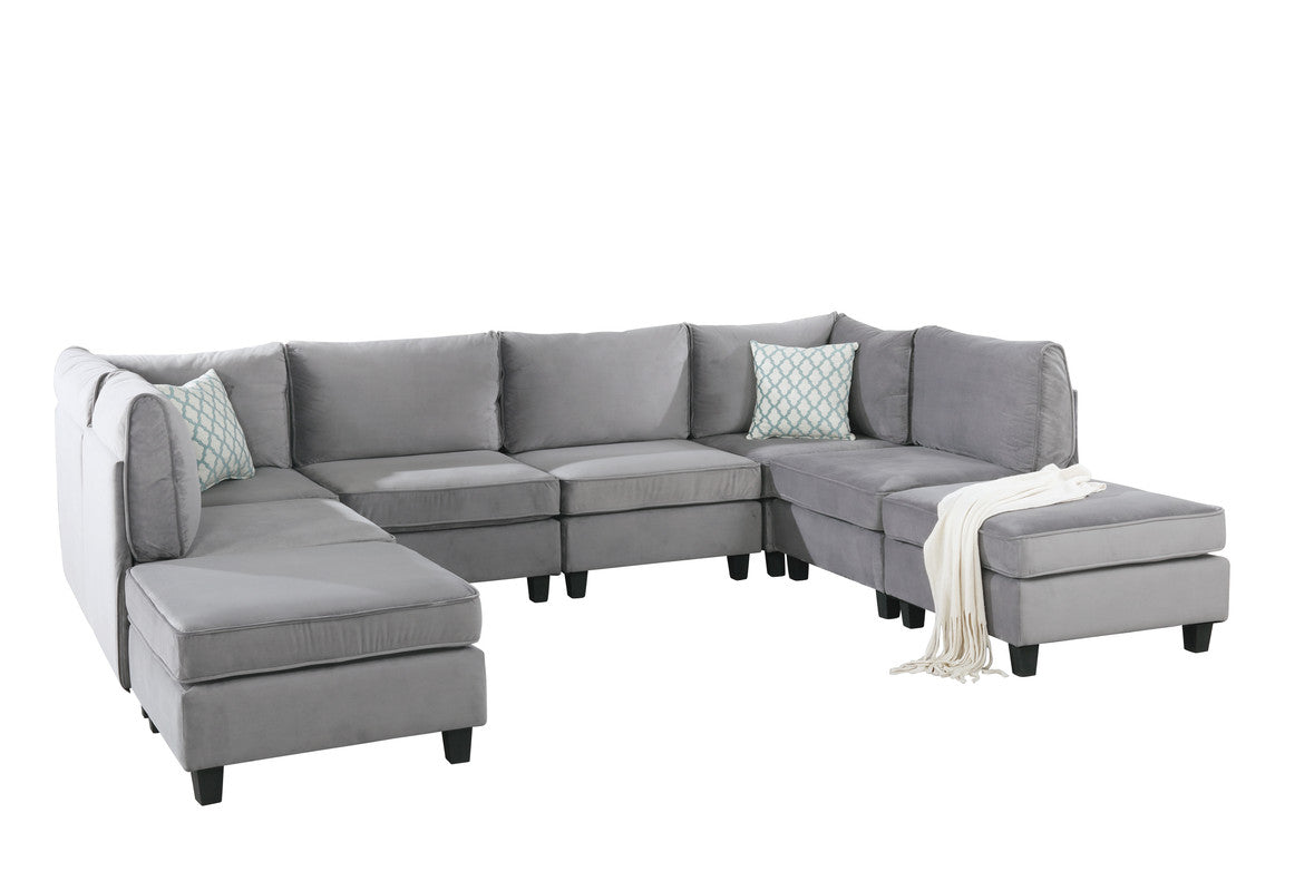 Simona 120" Gray Velvet Modular Sectional Sofa