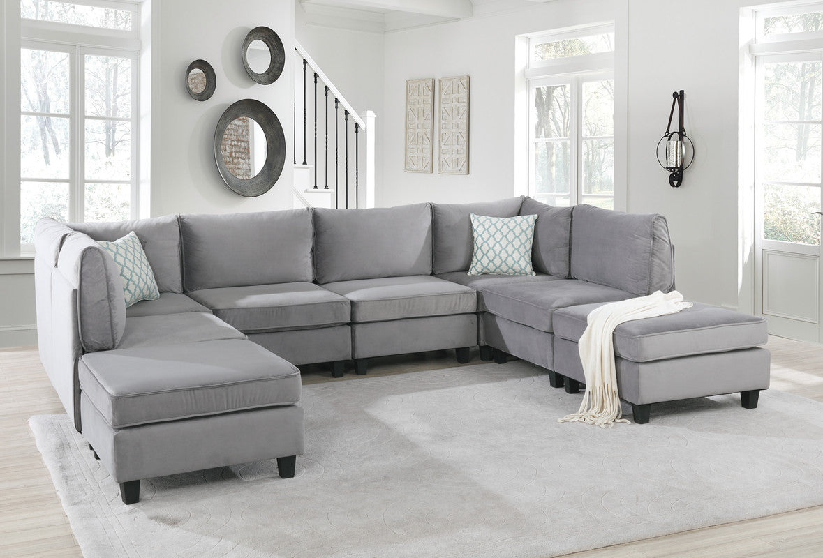 Simona 120" Gray Velvet Modular Sectional Sofa