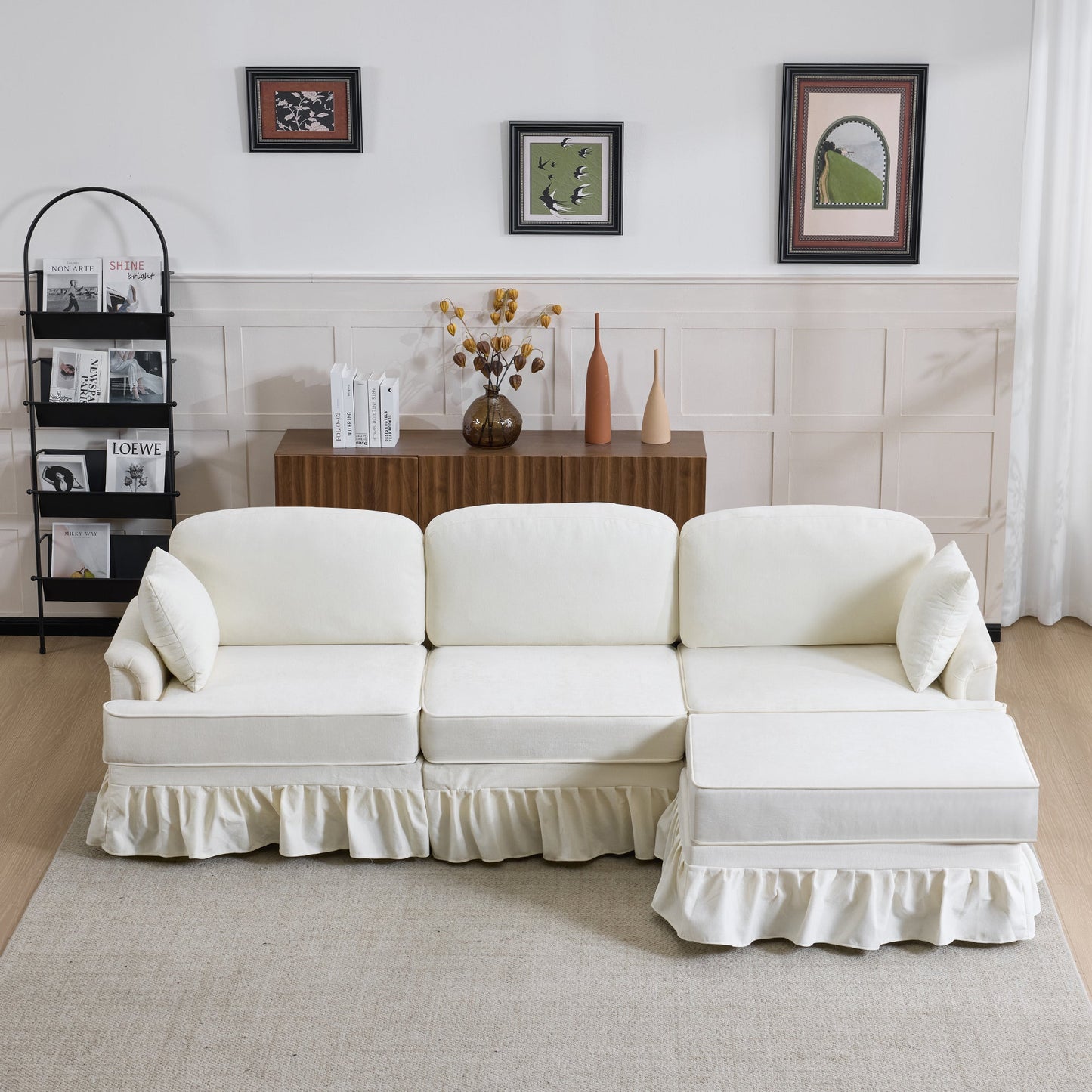 103.15'' Modern Sectional Sofa with Removable Ruffled Pleated Skirt