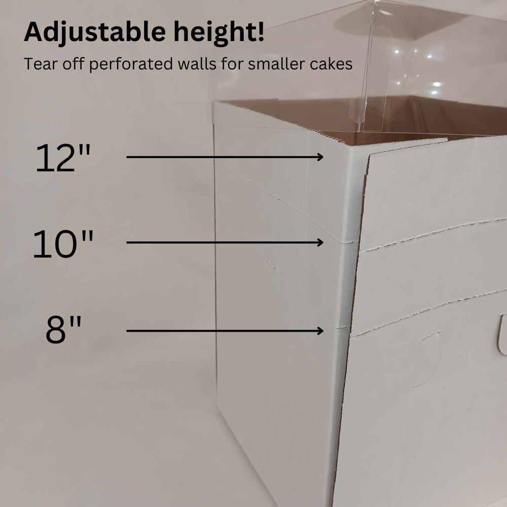 調節可能ケーキ／ベーカリー輸送ボックス - 8" x 8" x 12" - 3個入り