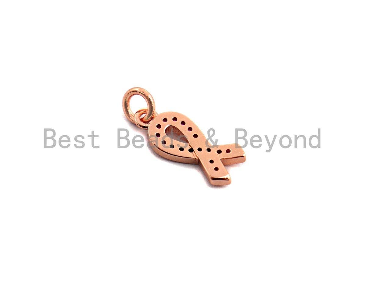 Fuchsia CZ Micro Pave Breast Cancer Awareness Ribbon Pendant/Charm, Bracelet Necklace Cubic Zirconia  AIDS Care Charm, 6x16mm,sku#X111
