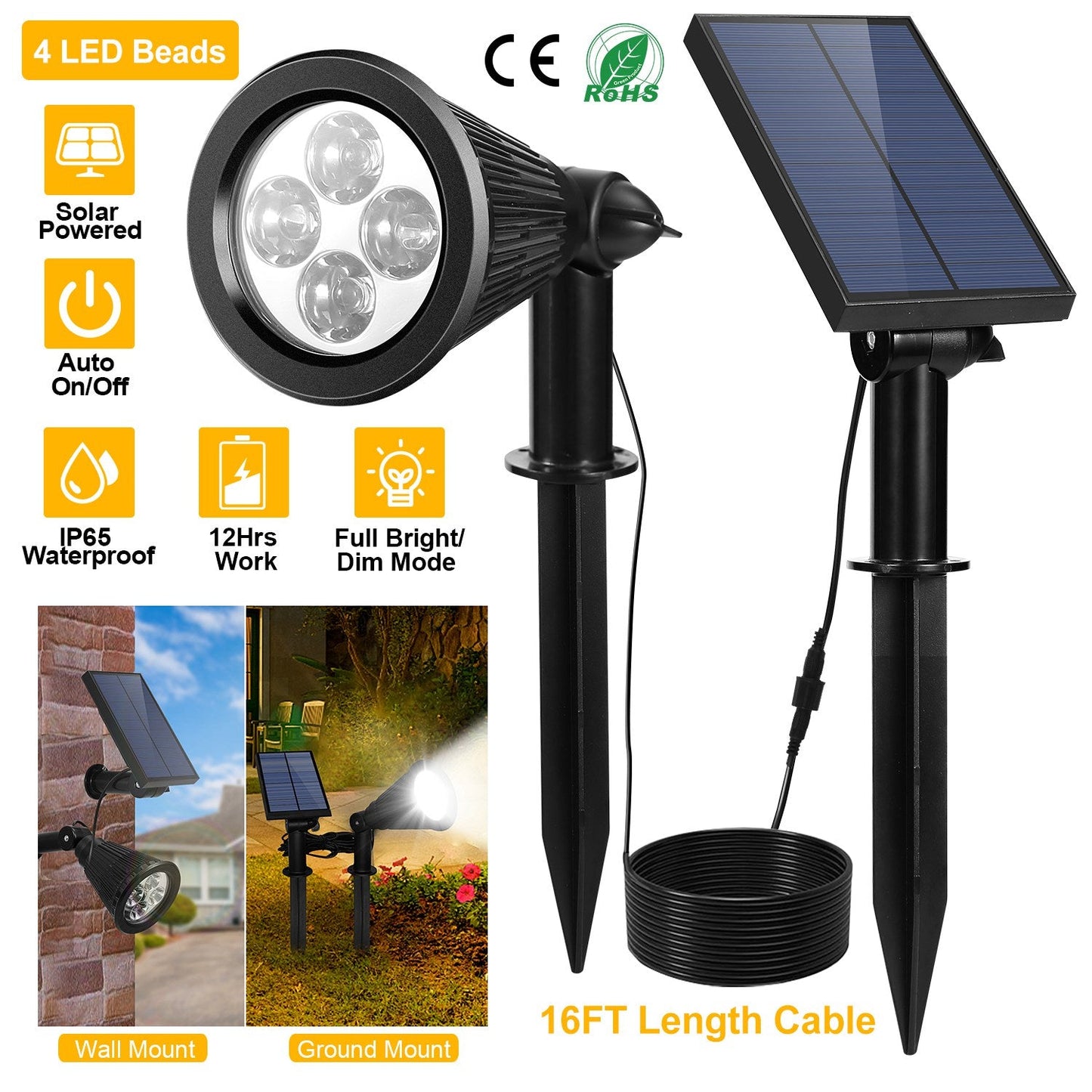 Solar Powered Spotlight for Outdoors for Gardens & Pathways