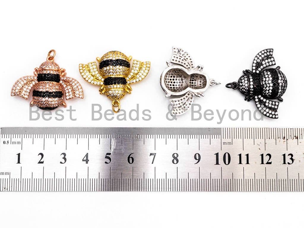 BEE Inspired Pendant, CZ Micro Pave insect Inspired pendant, Cubic Zirconia Focal Pendant,Gold/Rose Gold/Silver/Black,26x33x7mm,SKU#F453