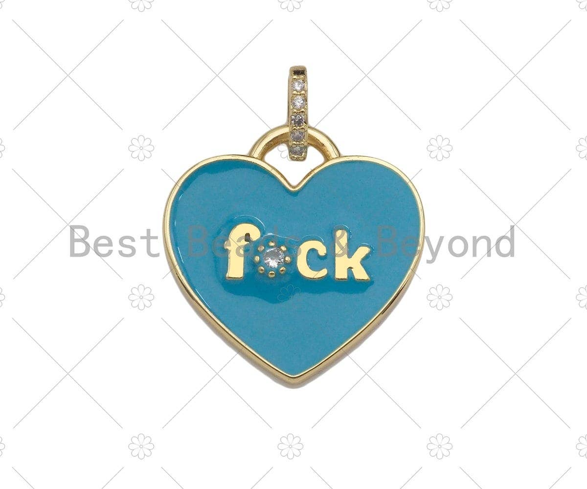 Enamel Colorful F*CK Word On Heart Shape Pendant,CZ Micro Pave Enamel Pendant,Enamel Jewelry,25mm,Sku#L470