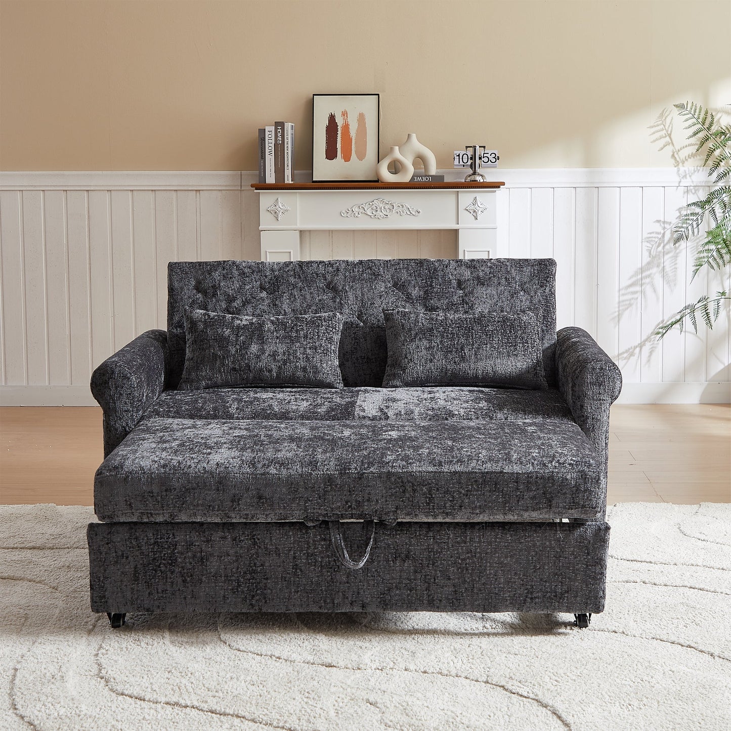 58.27 Inch Modern Chenille Fabric Sofa Bed