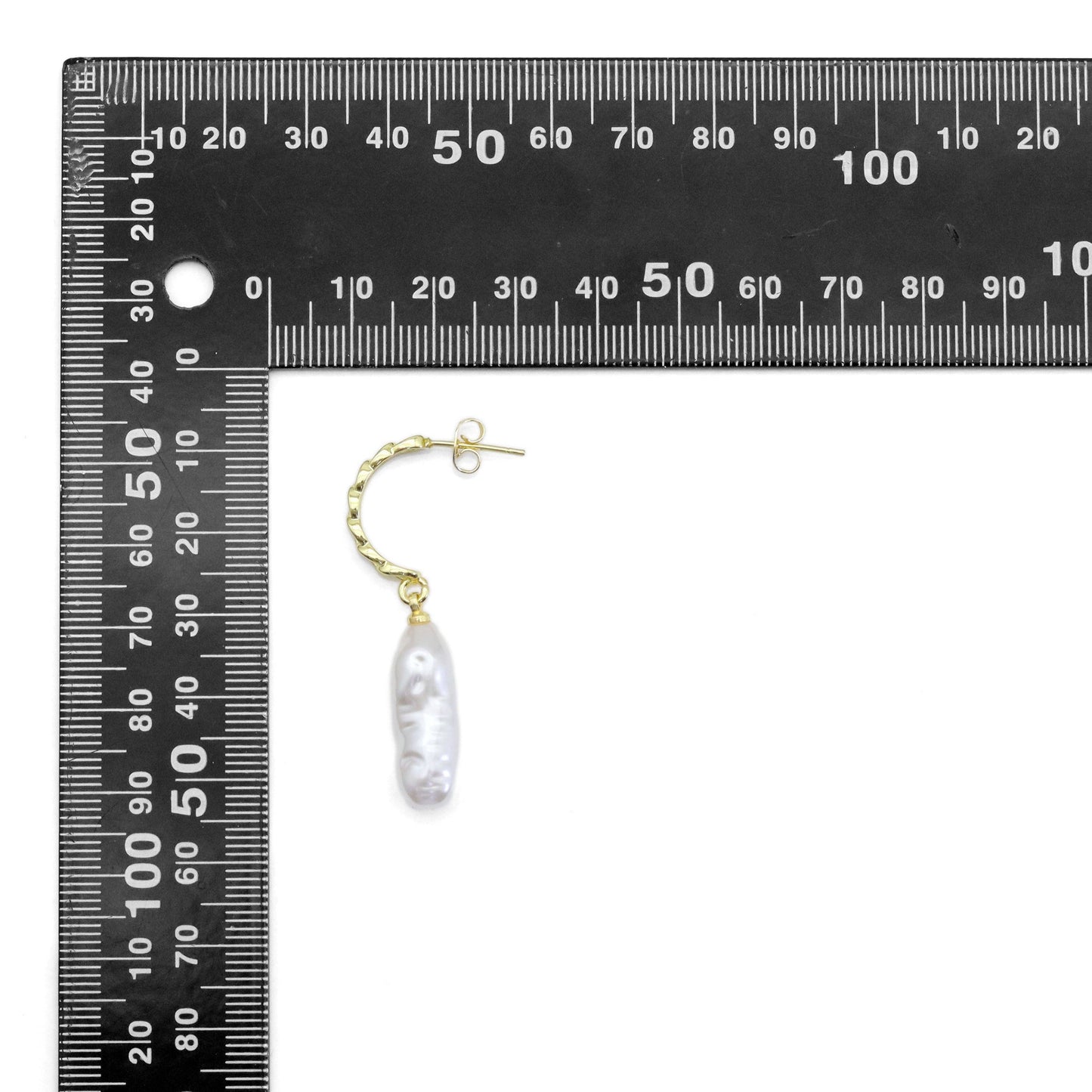 White Pearl Twisted Gold Hoop Stud Earrings, Sku#LX449