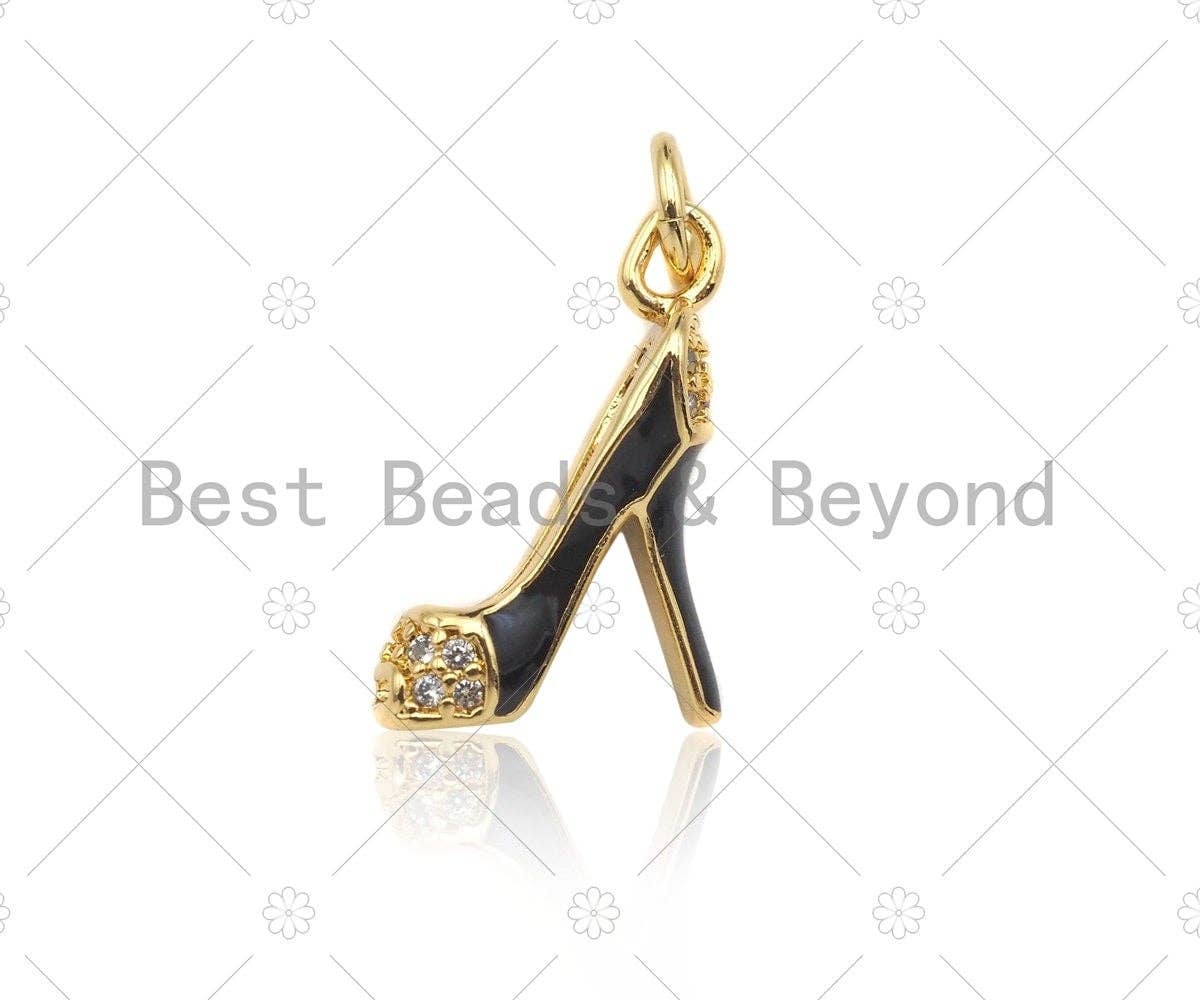 Enamel Colorful High Heel Shoes Shape Pendant,CZ Micro Pave Enamel Charm,Enamel Jewelry,15x18mm,Sku#LK274