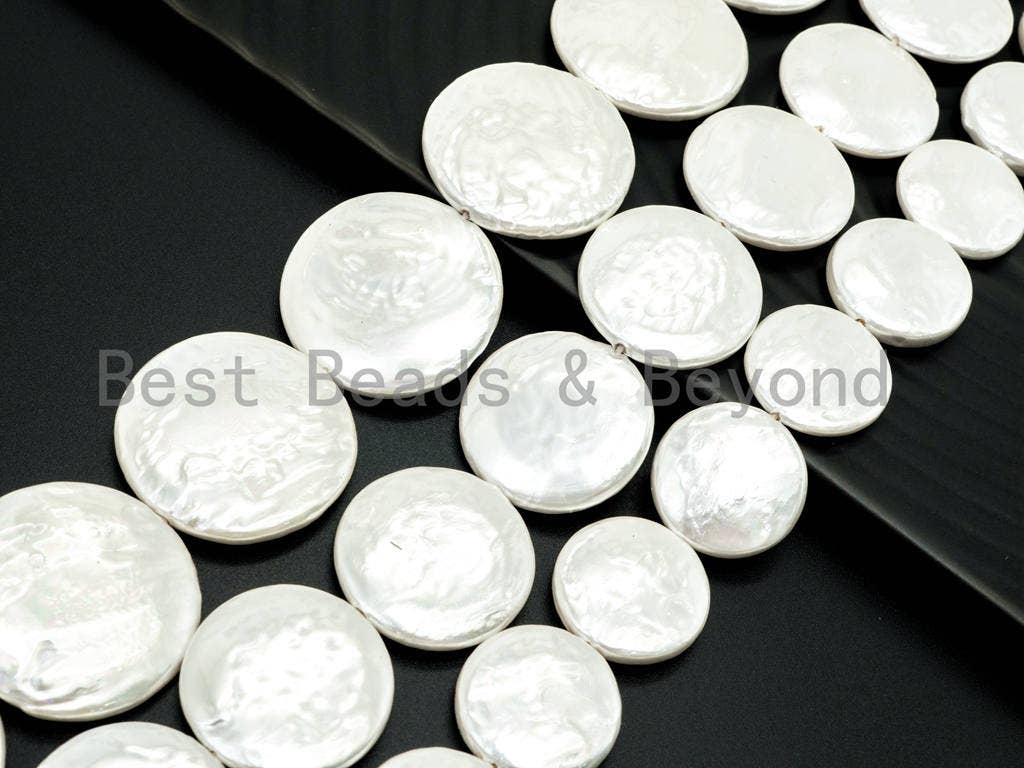 Quality Natural Plated MOP Pearl Shell Beads, 20mm/25mm/30mm, White Pearl Beads,Shell Beads, 16 inches Full strand, SKU#U115