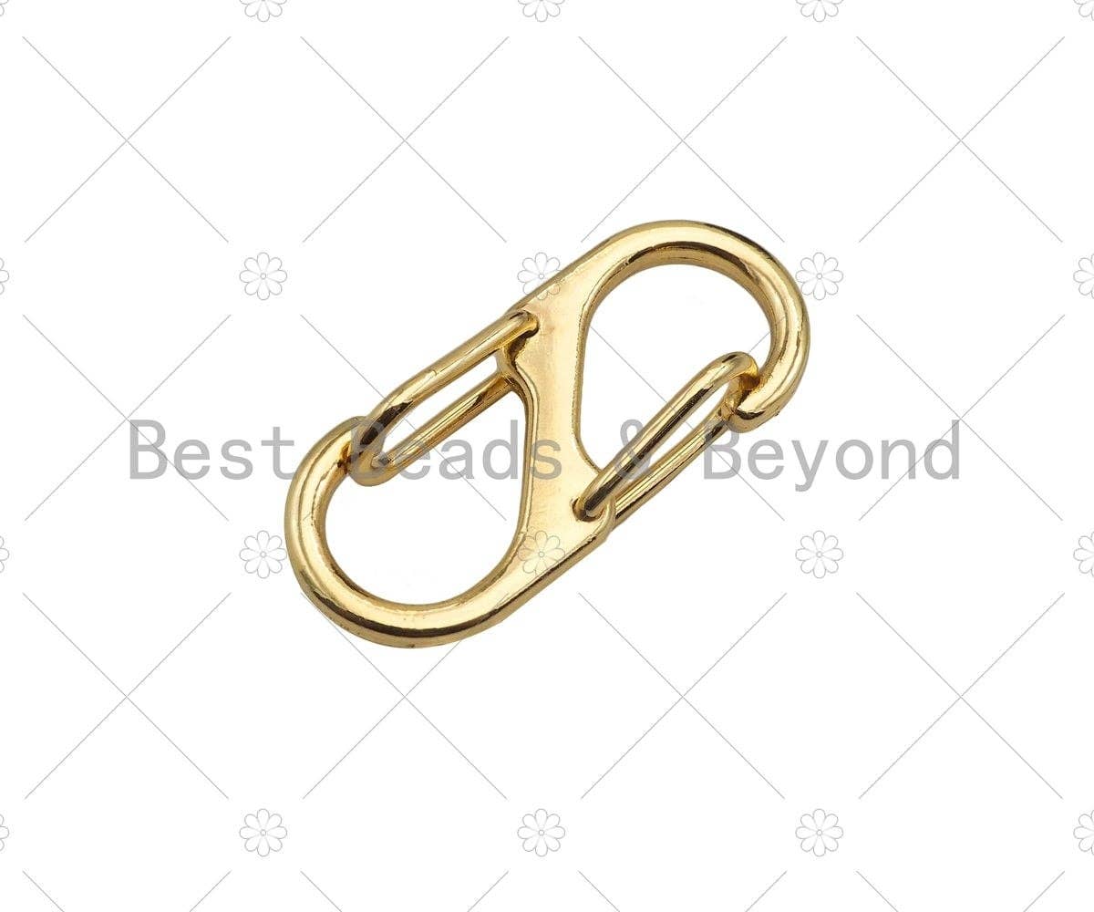 18K Gold/Silver Double Sides Push Lock, S Hook Push Gate Clasp, Push Clasp, Gold/Silver Spring Clasp, 14x33 mm, sku#K178