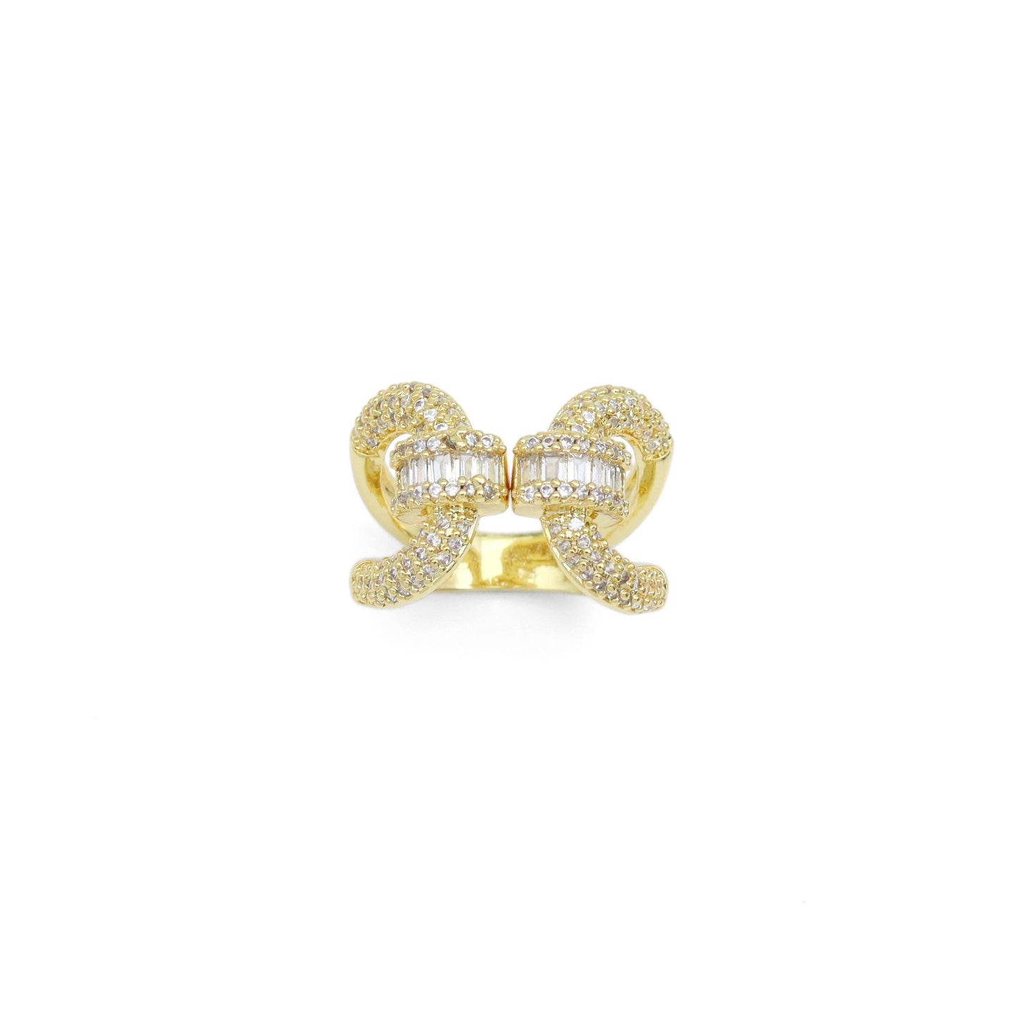 Baguette CZ Double Loop Statement Adjustable Ring, Sku#LX592