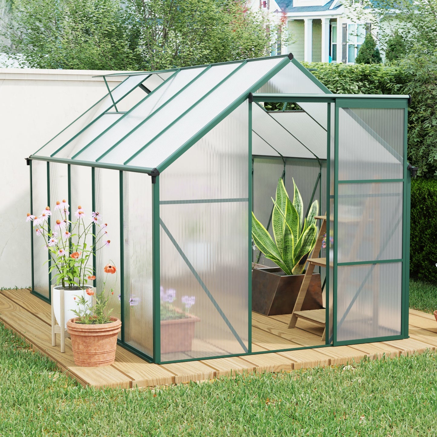 6X10FT Polycarbonate Greenhouse with Raised Base