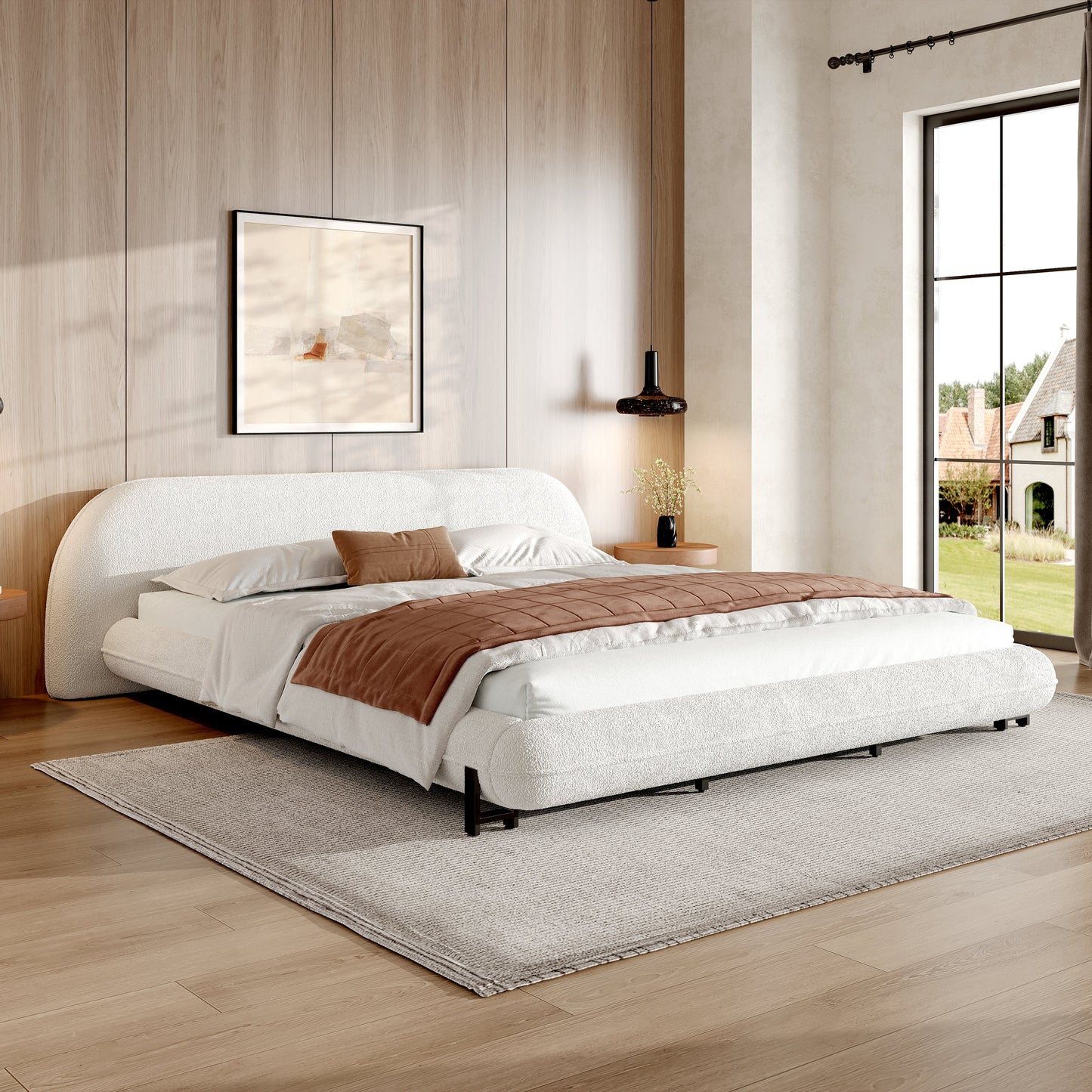 King Size Bed Frame with Boucle Fabric