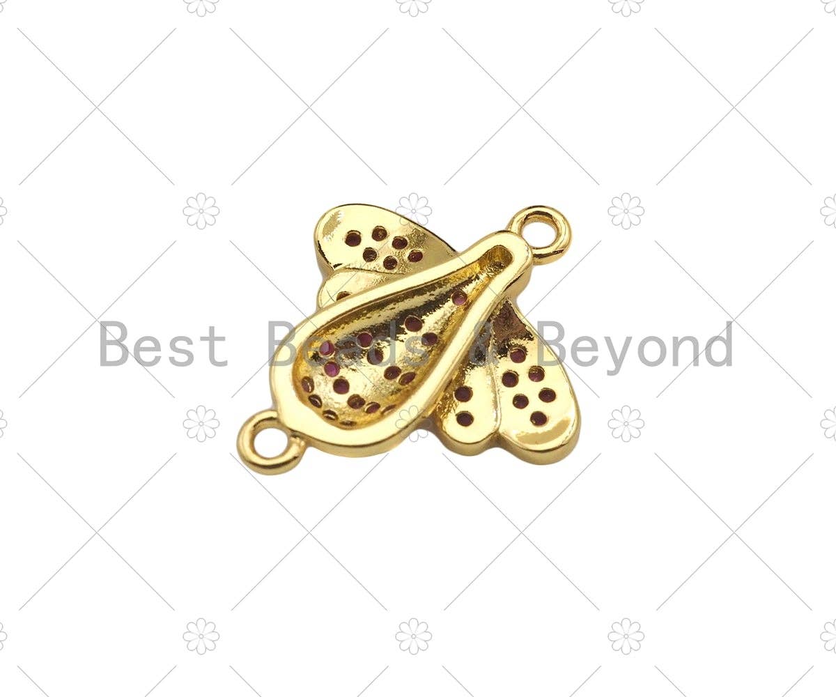 Colorful CZ Micro Pave 3D Bee Shape Connector, 18K Gold Charm, Necklace Bracelet Connector,17x19mm,Sku#LK318