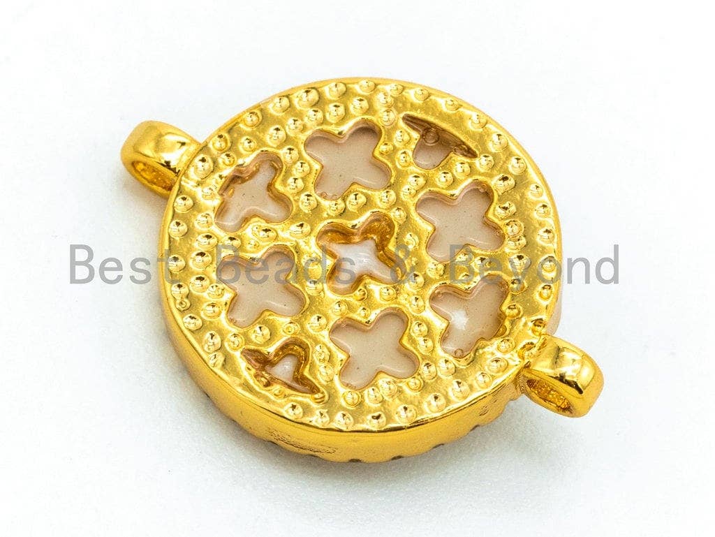 CZ Micro Pave Evil Eye Round Connector with Abalone Pearl Shell, Cubic Zirconia Space Connector, CZ Abalone Stone Charm 13x17mm, 1pc,SKU#Z29