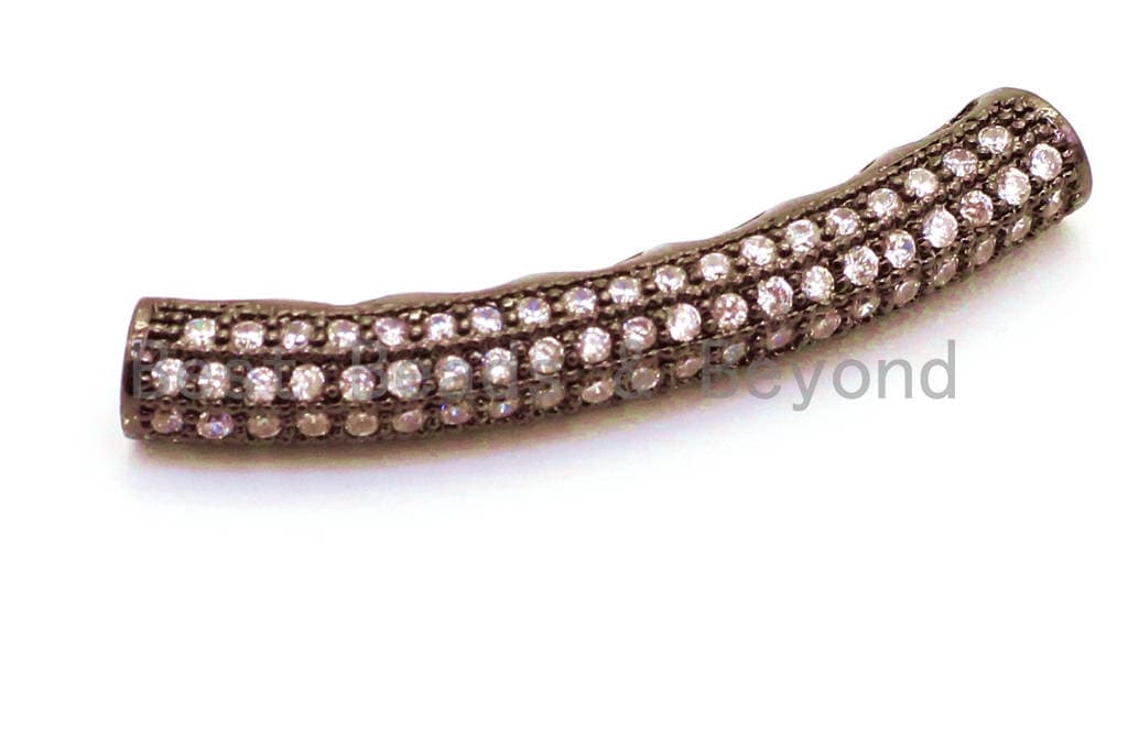 CZ Micro Pave 32x5mm Half Full Pave Tube for Bracelet/Necklace, Cubic Zirconia Separator Tube, Tube Beads, sku#G7