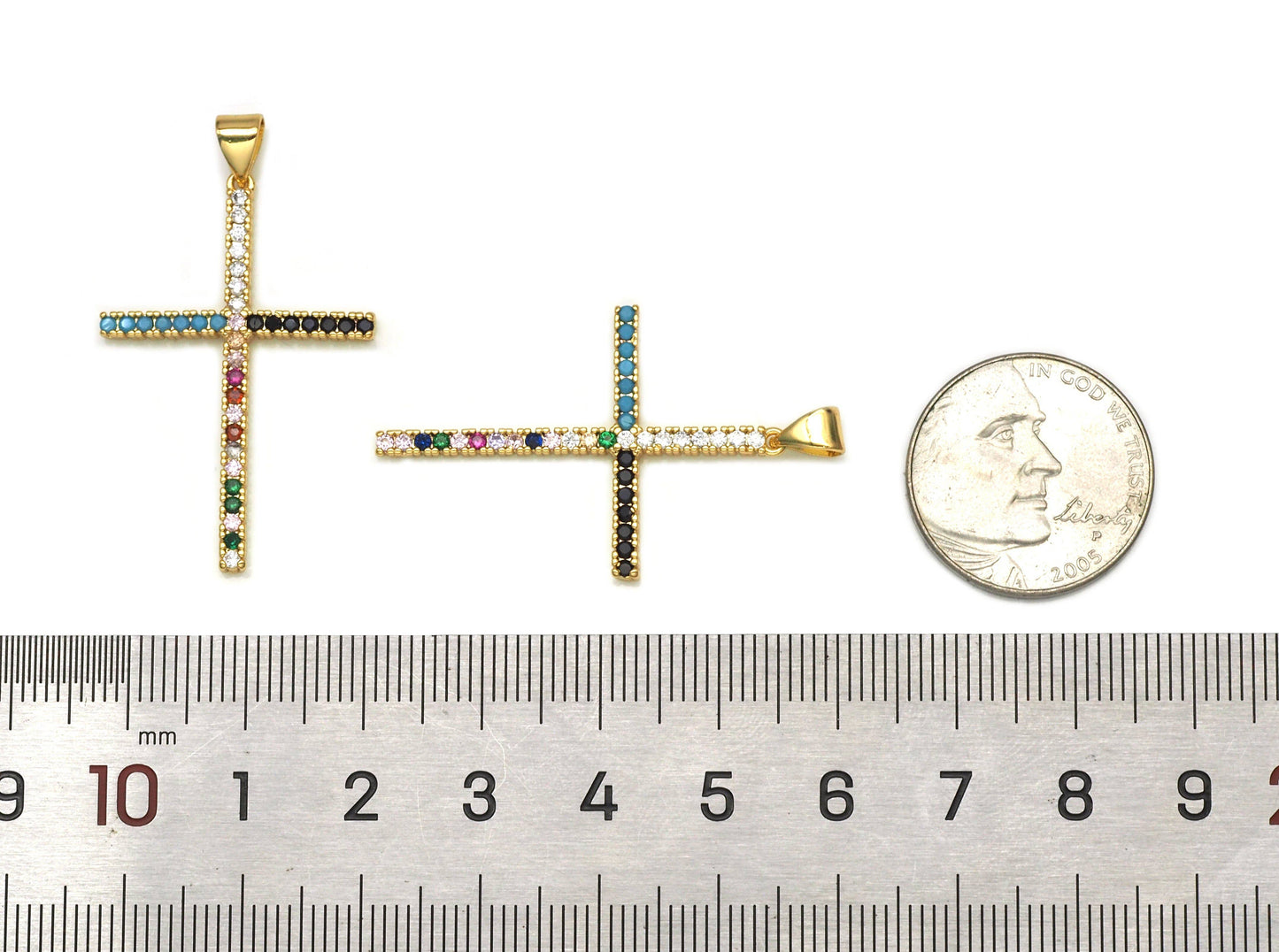 Colorful CZ Cross Pendant, Sku#LK598