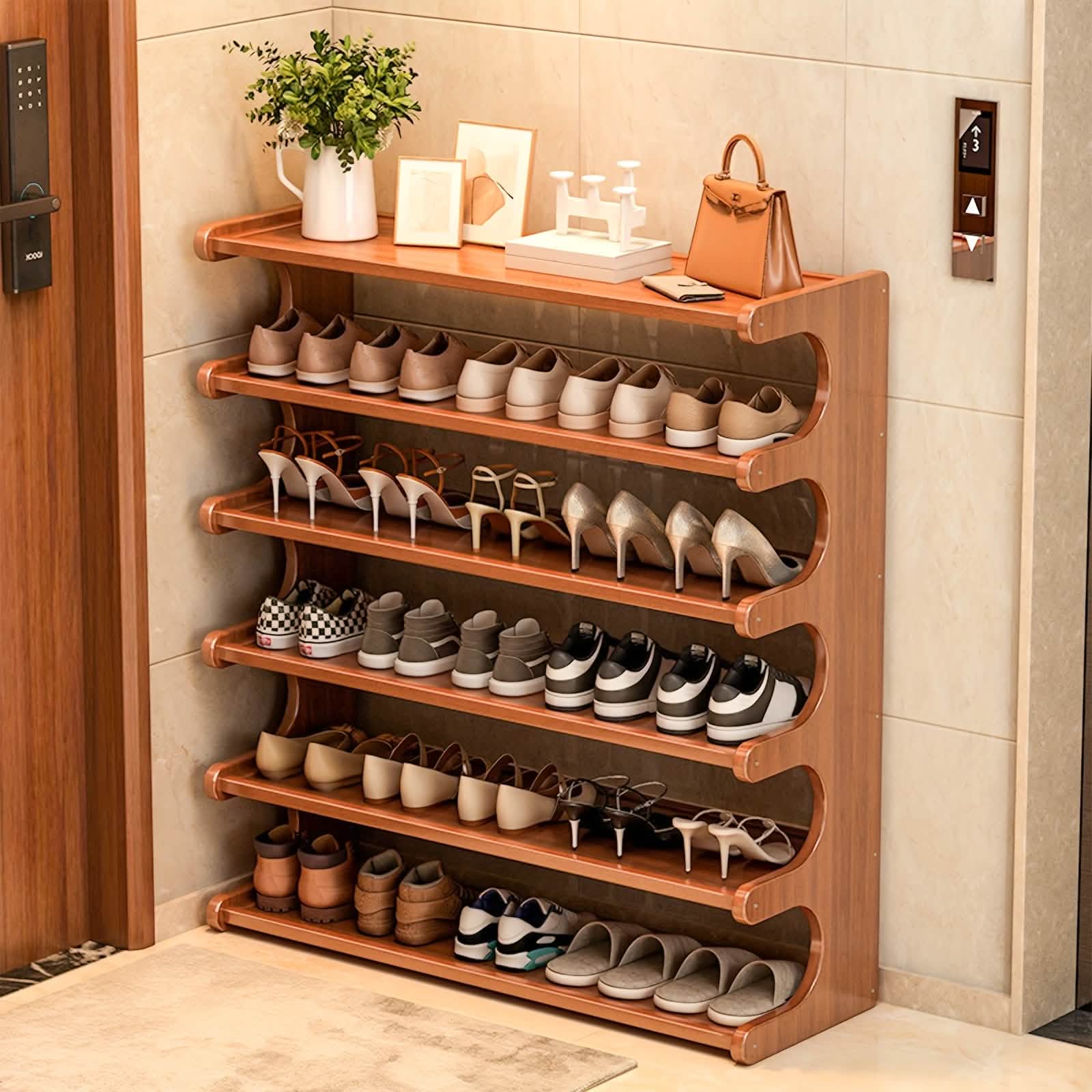 Étagère à chaussures en bambou – 5 ou 6 niveaux, rangement peu encombrant