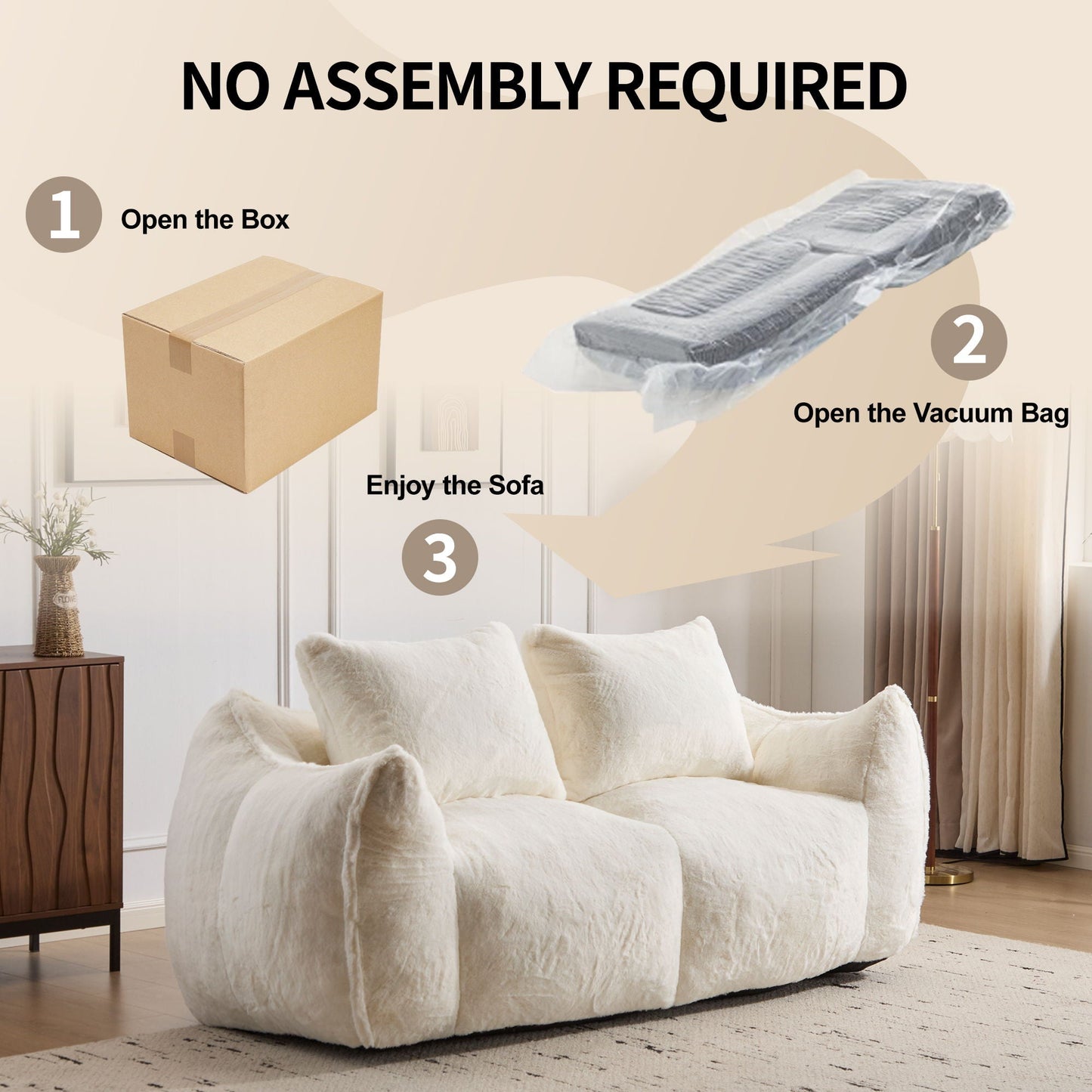 Giant Bean Bag Couch, Ultra Soft Fluffy Loveseat For Living Room