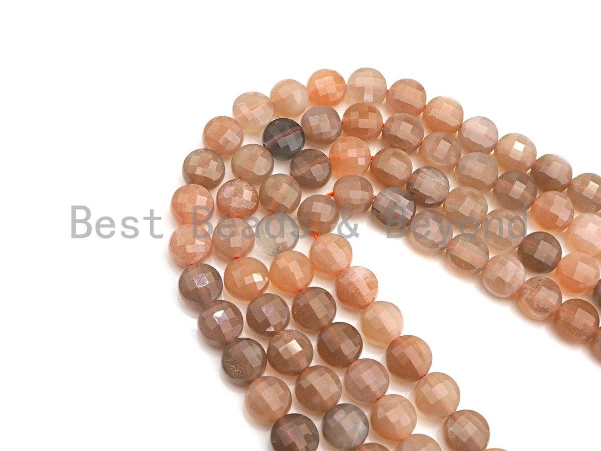 High Quality Natural Moonstone Checkerboard Cut Coin Shape beads, 6mm/8mm/10mm Turtle Shell Cut Moonstone Beads, 16" Full Strand, sku#UA49