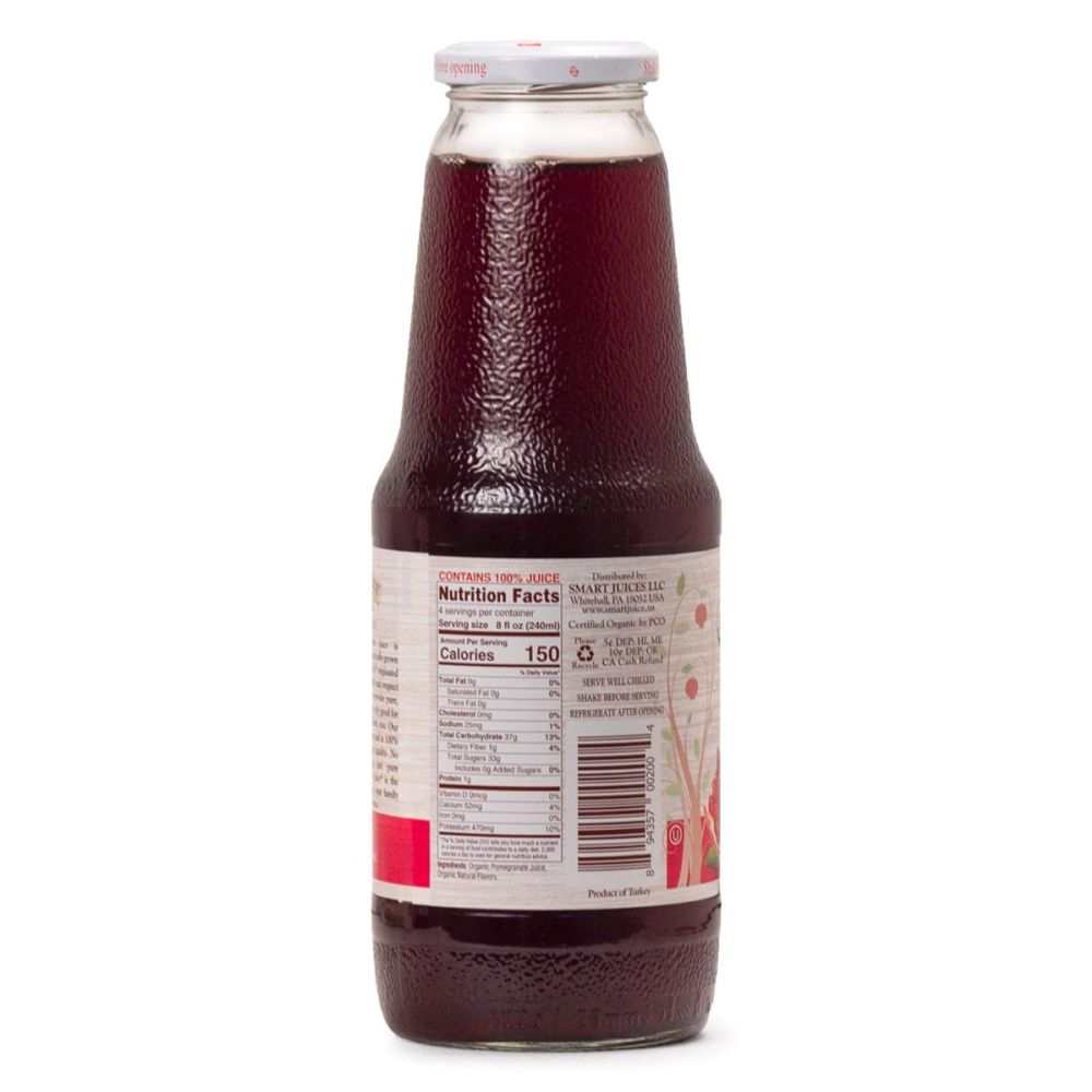SMART JUICE: 100% Organic Pomegranate Juice - 33.8oz |Natural & Kosher