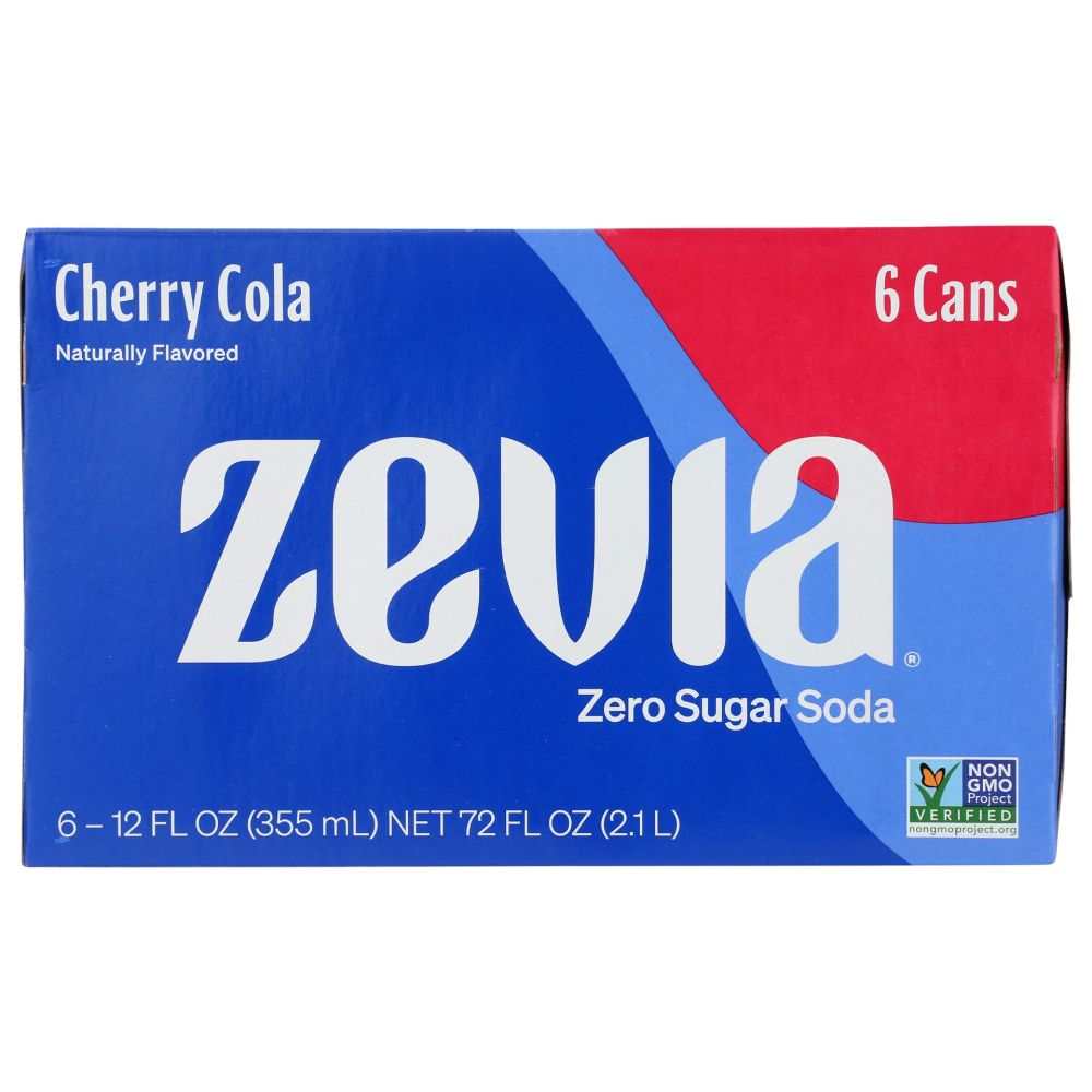 ZEVIA Zero Calorie Soda Cherry Cola 6-12oz, 72 oz