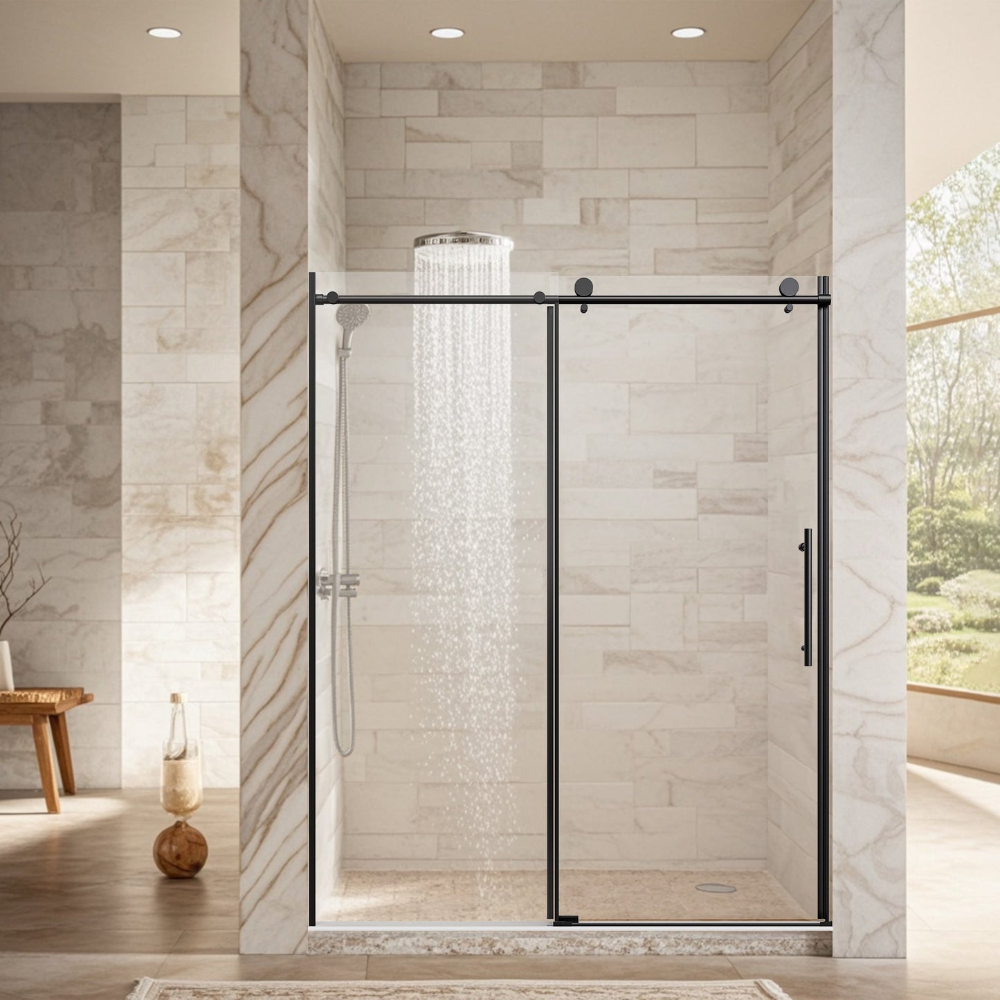 Frameless Stainless Steel Round Tube Single Sliding Shower Door