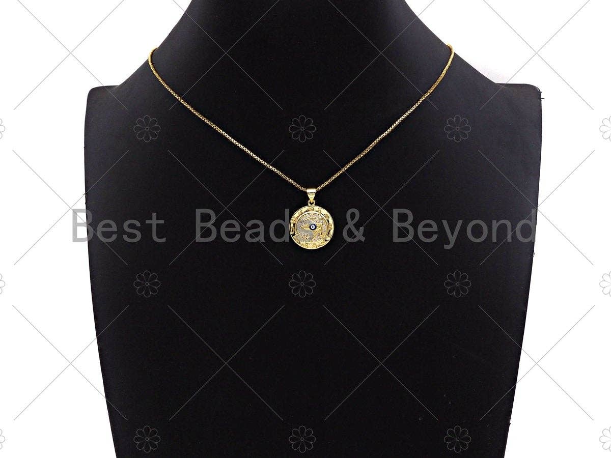 18k Dainty Gold Enamel Evil Eye On Round Coin Shape Charms, Dainty Charms, Gold Pendant, Necklace Charms, 18x20mm, Sku#LK169