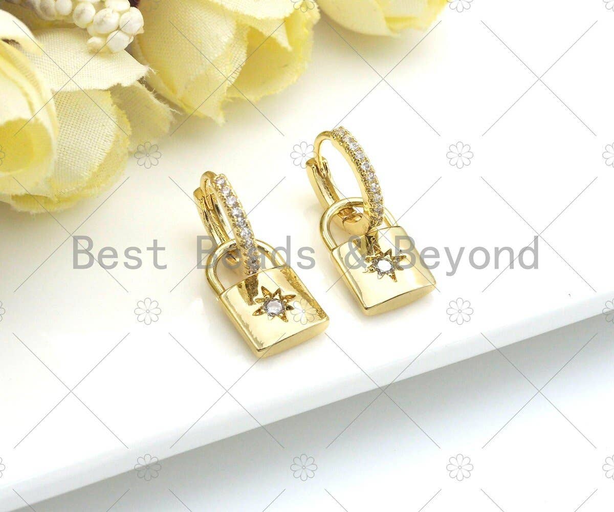 Dangle Pave Lock Shape Earring,Sku#O10