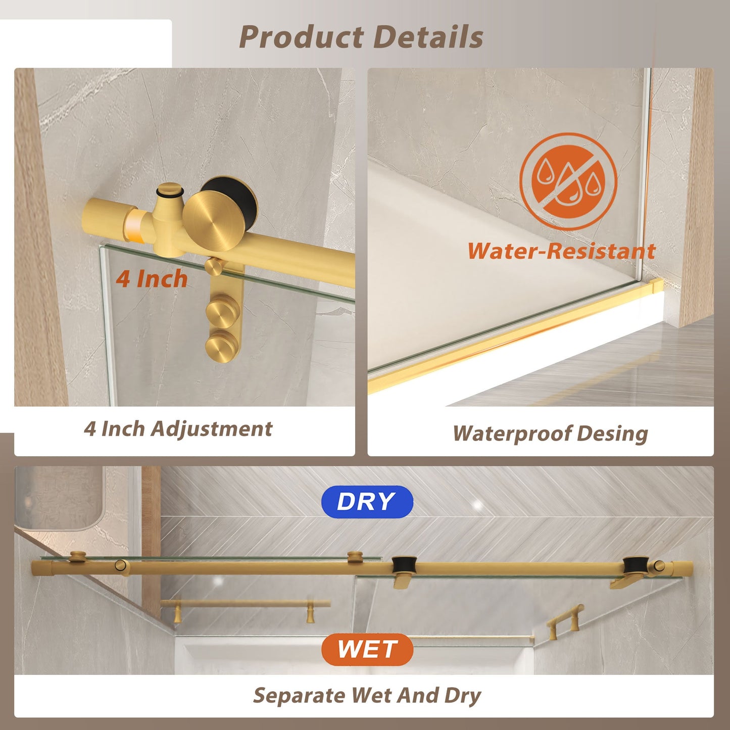 Frameless Sliding Shower Door - 76" H Clear Tempered Glass