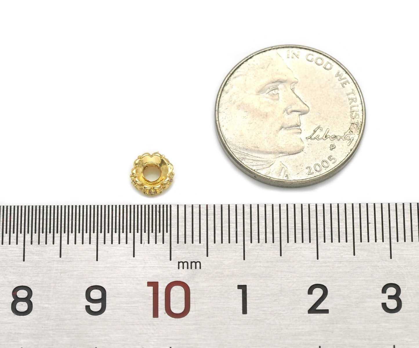 CZ Roundelle Gold Silver Spacer, Sku#B342