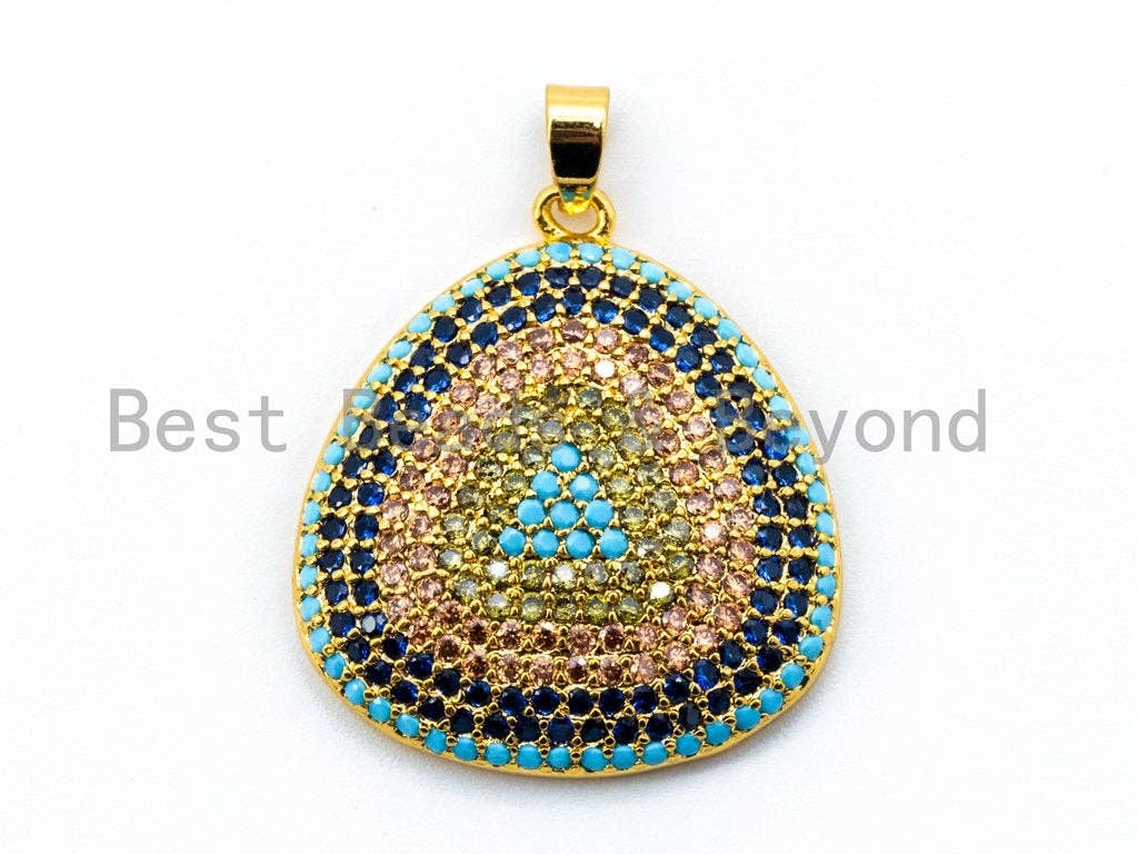 CZ Turquoise Cobalt Gold Micro Pave Trillian Pendant/Charm, sku#L49