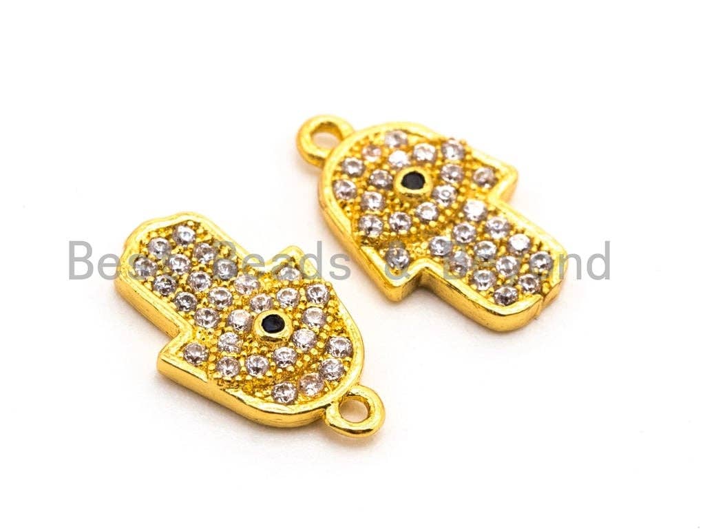 CZ Micro Pave Clear Hamsa Hand Evil Eye Pendant/Charm, Clear Cubic Zirconia Pave Bracelet Charms,8x13mm, sku#B72