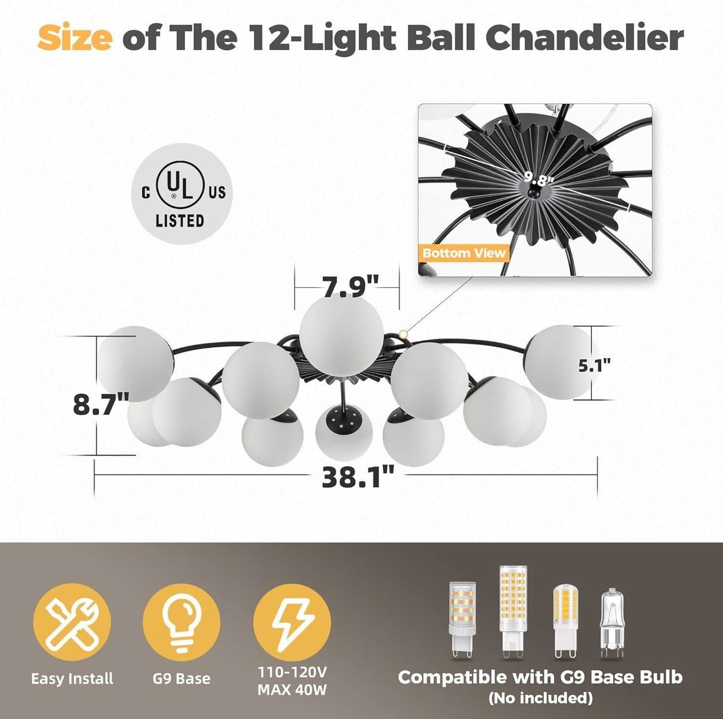 Milk Glass Sputnik Chandelier 12 Light Black Handblown
